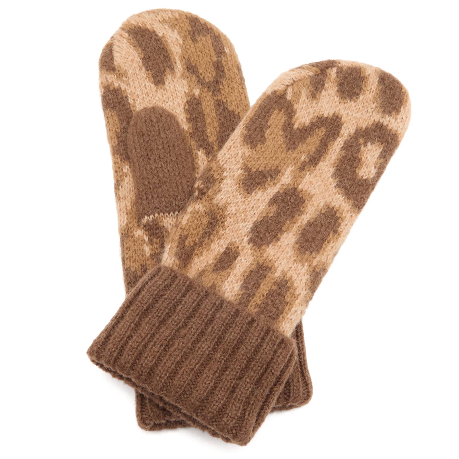 Damson Madder Fluffy Leopard Mittens - Leopard