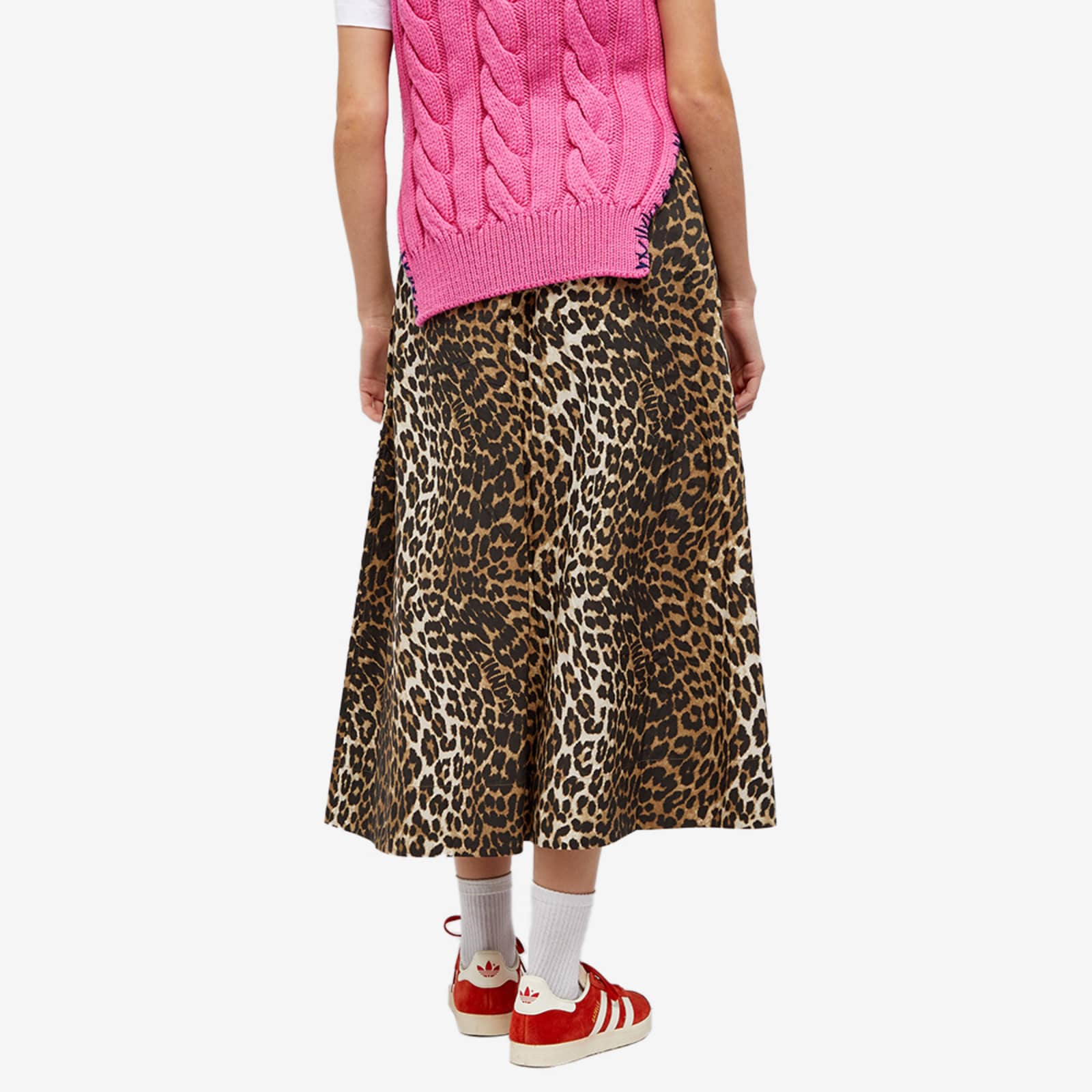 GANNI Printed Cotton Elasticated Maxi Skirt Big Leopard & Almond Milk