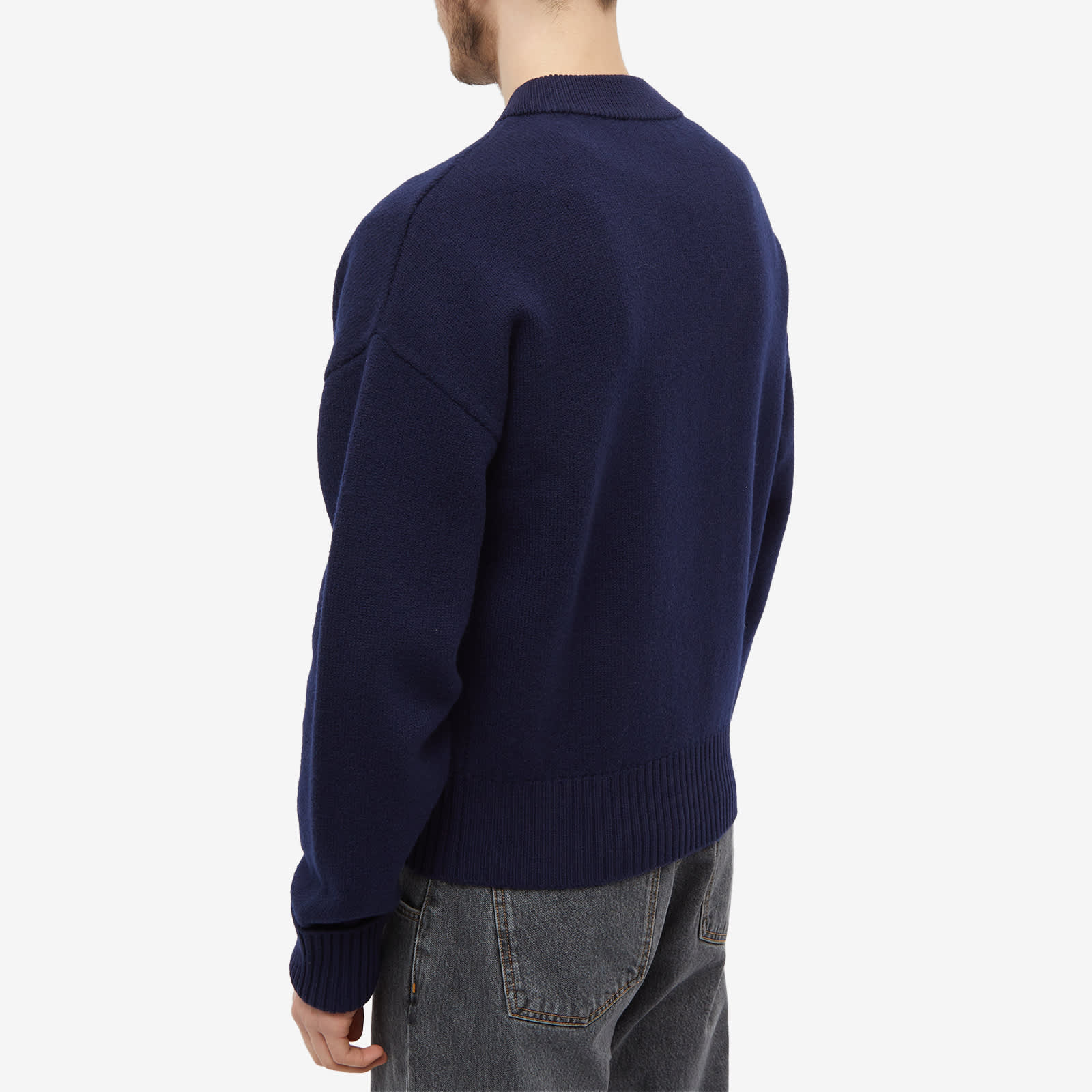 AMI Tonal Large A Heart Cardigan Nautic Blue & White END.