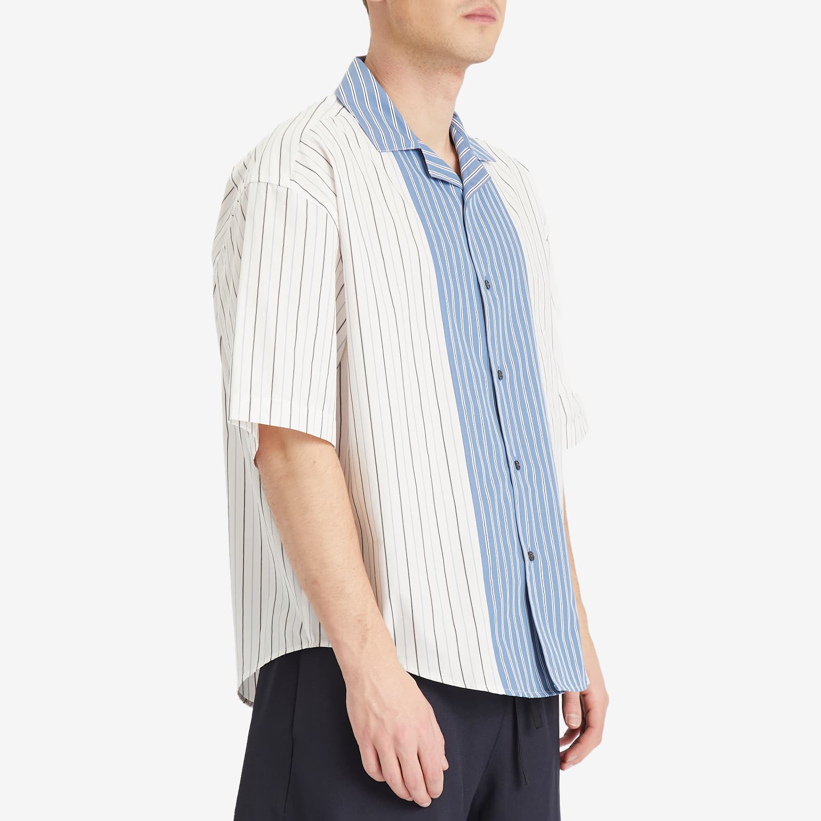 AMI Paris Camp Collar Contrast Stripe Boxy Shirt