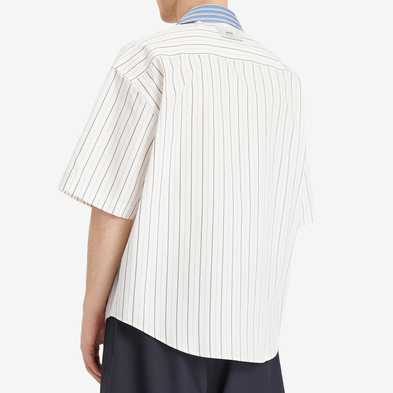 AMI Paris Camp Collar Contrast Stripe Boxy Shirt