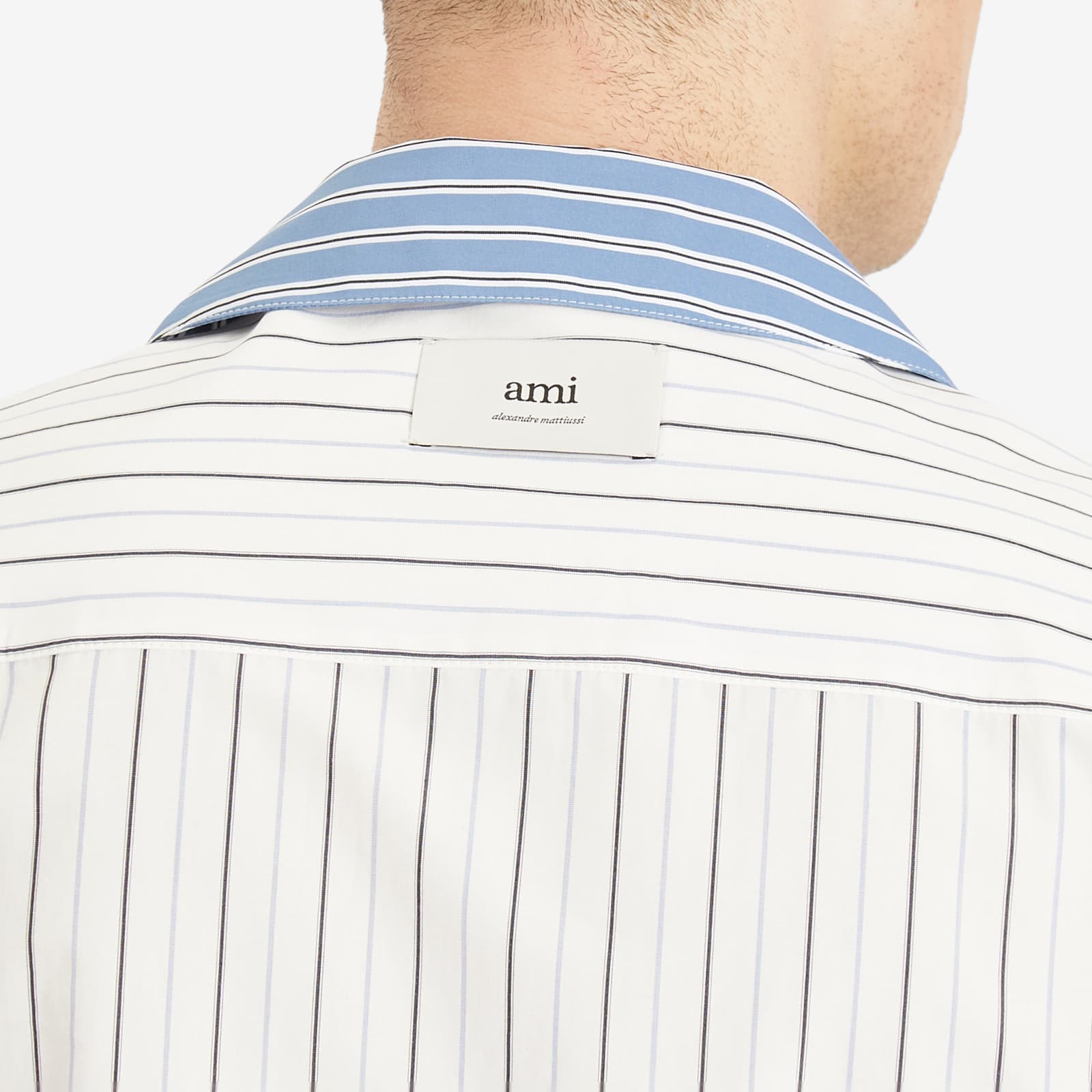 AMI Paris Camp Collar Contrast Stripe Boxy Shirt