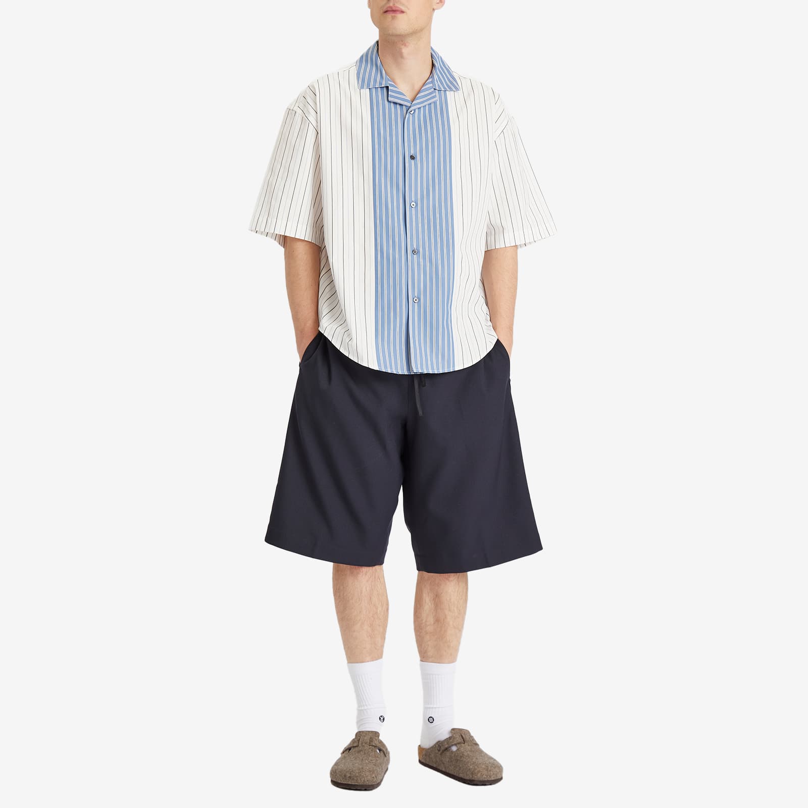 AMI Paris Camp Collar Contrast Stripe Boxy Shirt