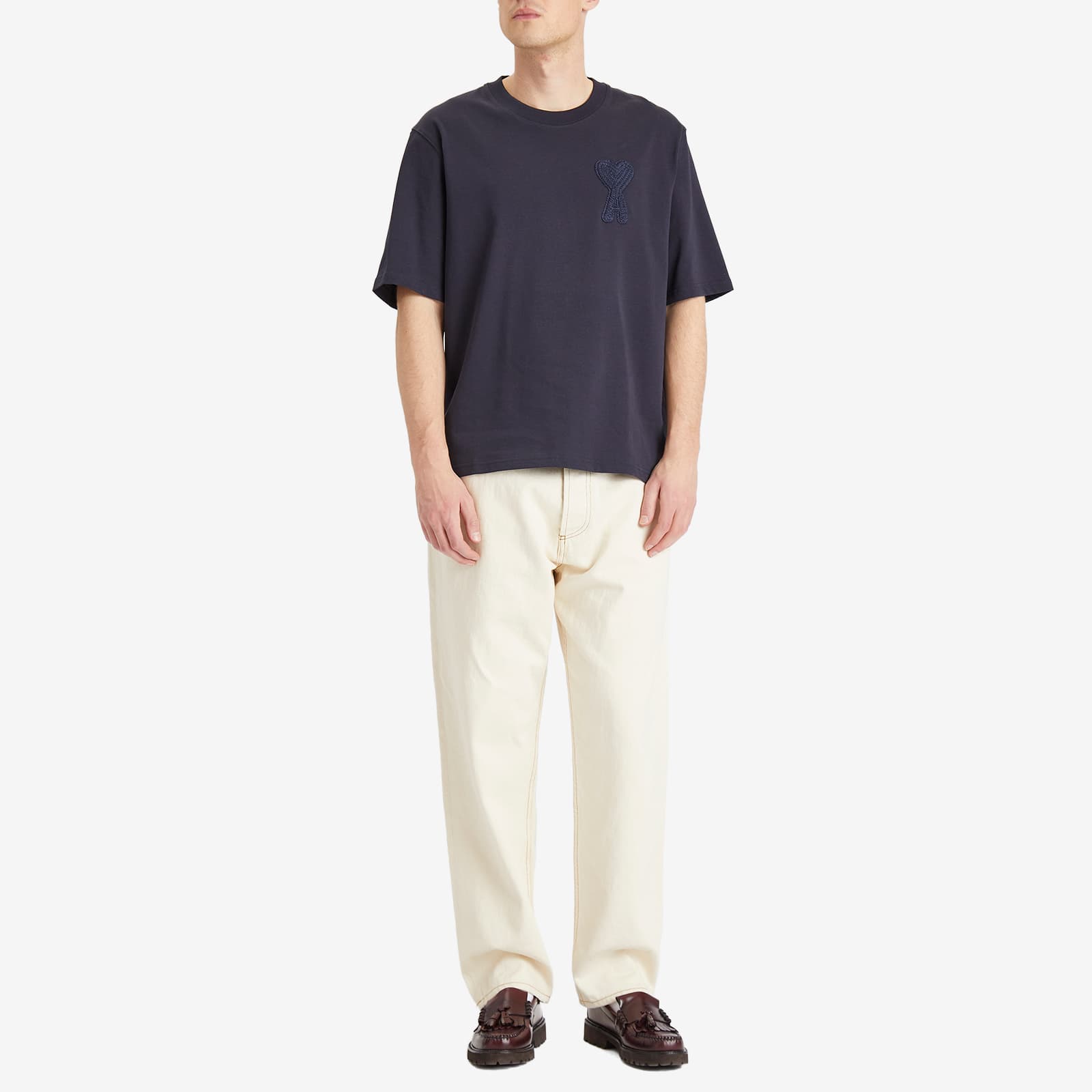 AMI Paris Woven Logo T Shirt - Navy Blue