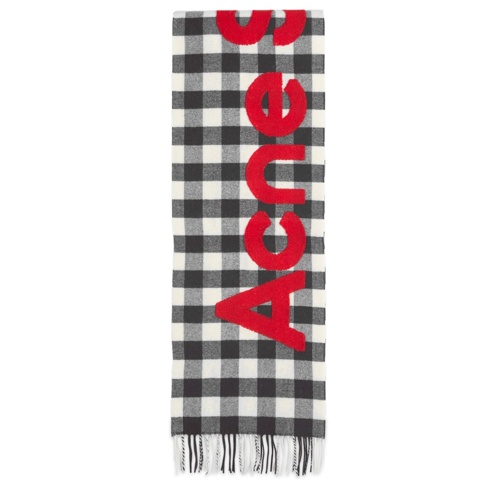 Acne Studios Veda Logo Check Scarf - Carbon Grey & Red
