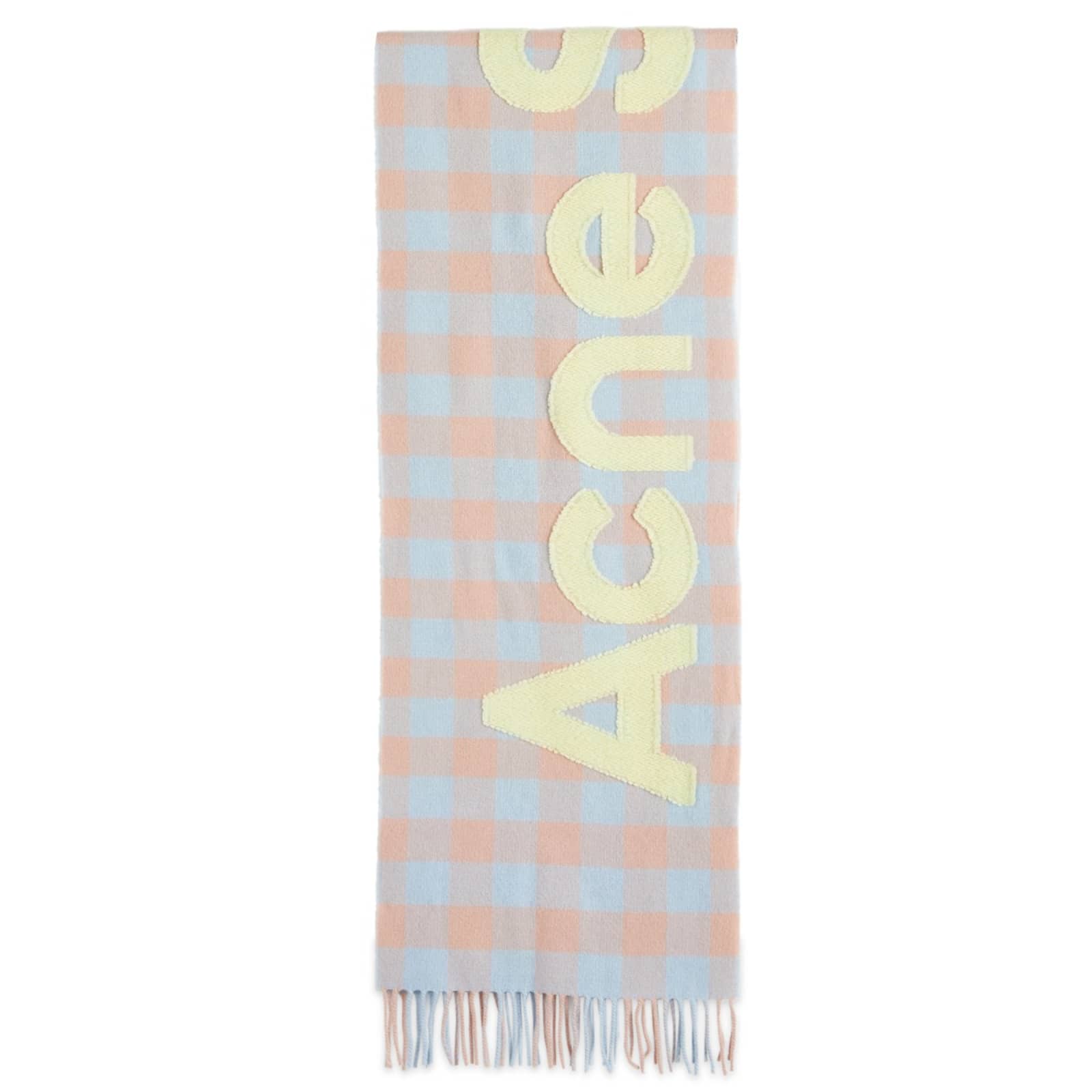 Acne Studios Veda Logo Check Scarf - Camel Beige & Acid Green