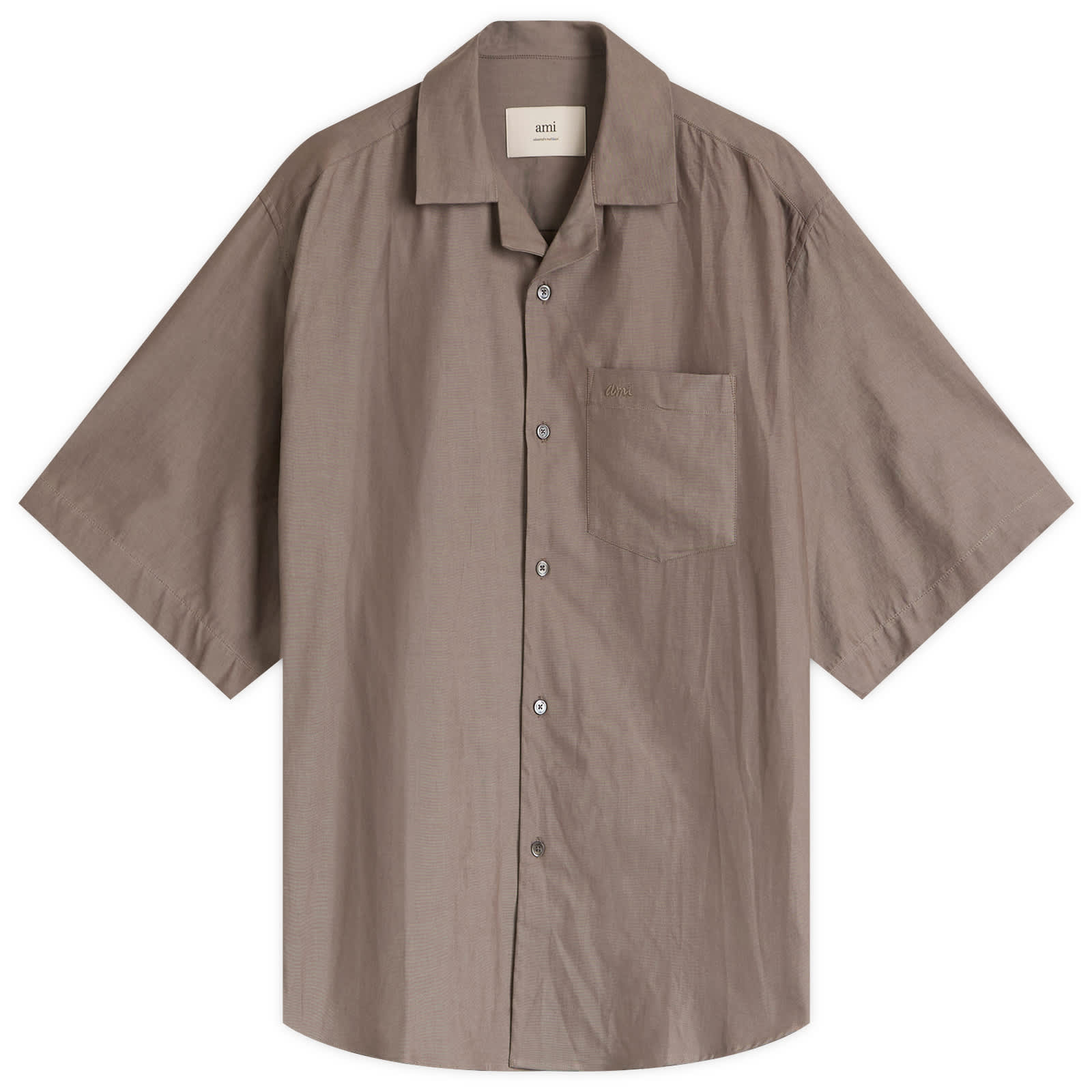 AMI Paris Cotton Short Sleeve Boxy Shirt - Smoke Grey