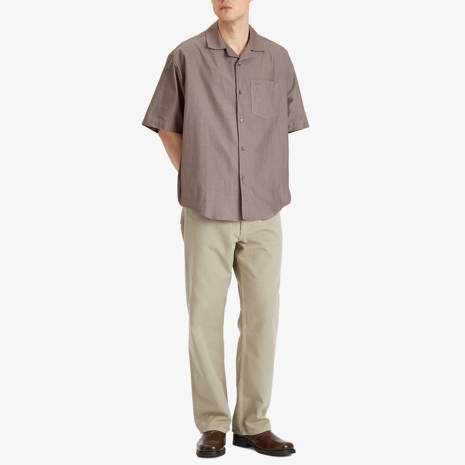 AMI Paris Cotton Short Sleeve Boxy Shirt - Smoke Grey