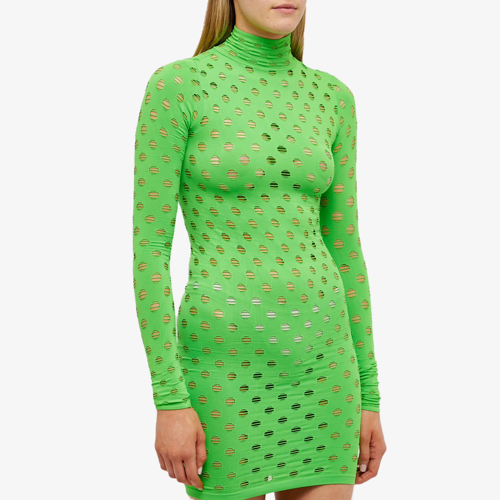 Maisie Wilen Perforated Turtleneck Mini Dress Chartreuse | END. (Global)