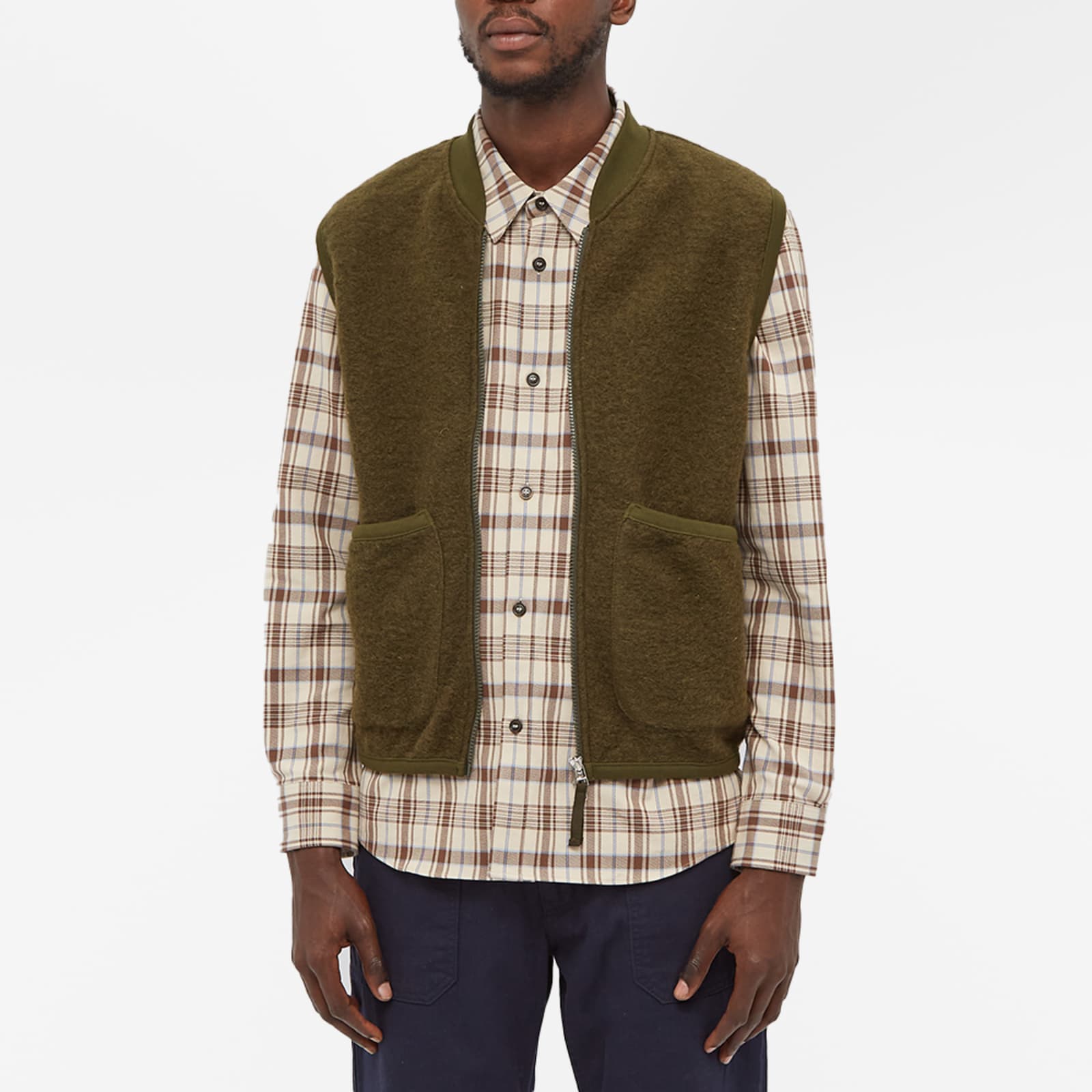 Universal Works Zip Wool Fleece Waistcoat Olive END. (GB)