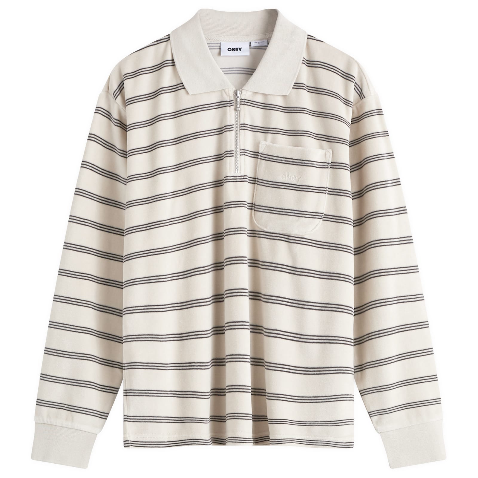 Obey Laurel Stripe Polo Top - Cement Multi