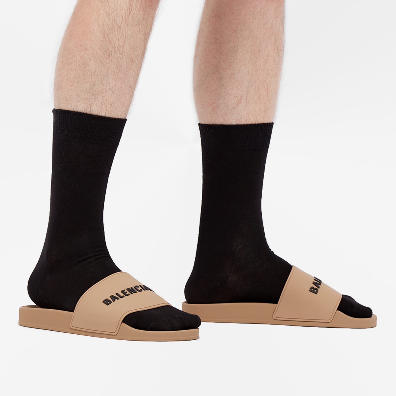 Balenciaga Logo Pool Slide Beige & Black END.