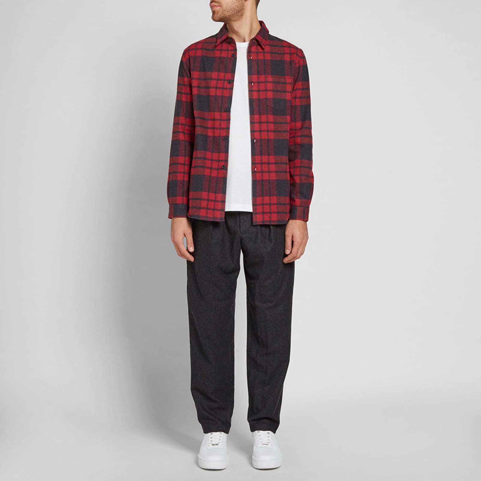 John Elliott Brushed Flannel Shirt Red END.