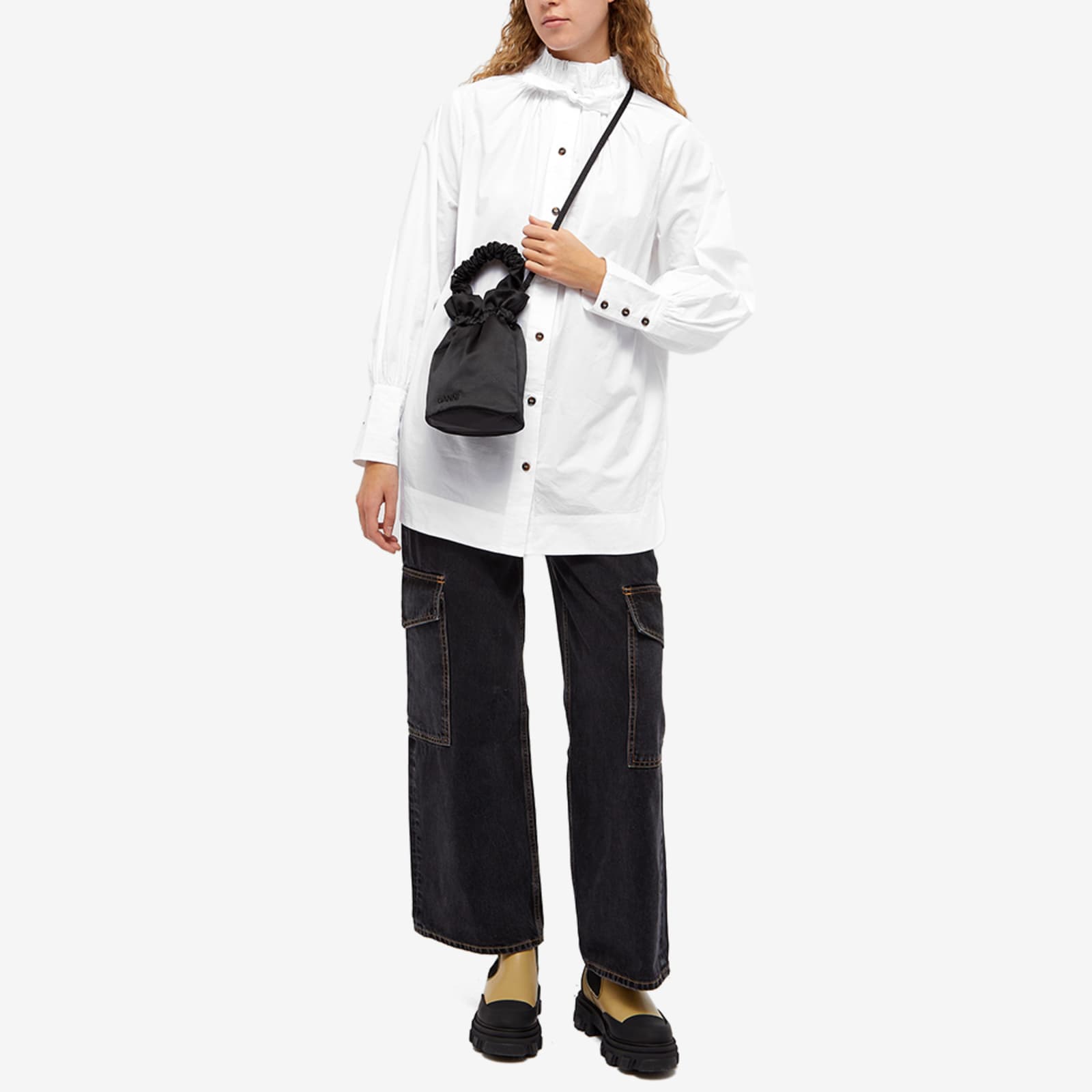 GANNI Occasion Ruched Top Handle Bag Black END.