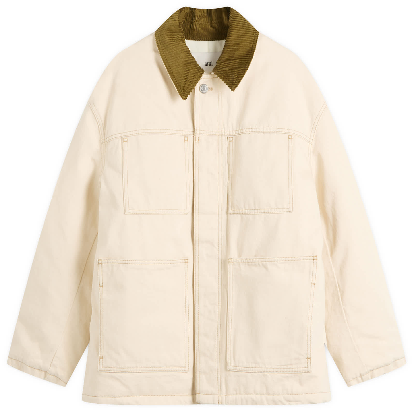 AMI Paris Off-White Cotton Twill Worker Jacket - Ecru