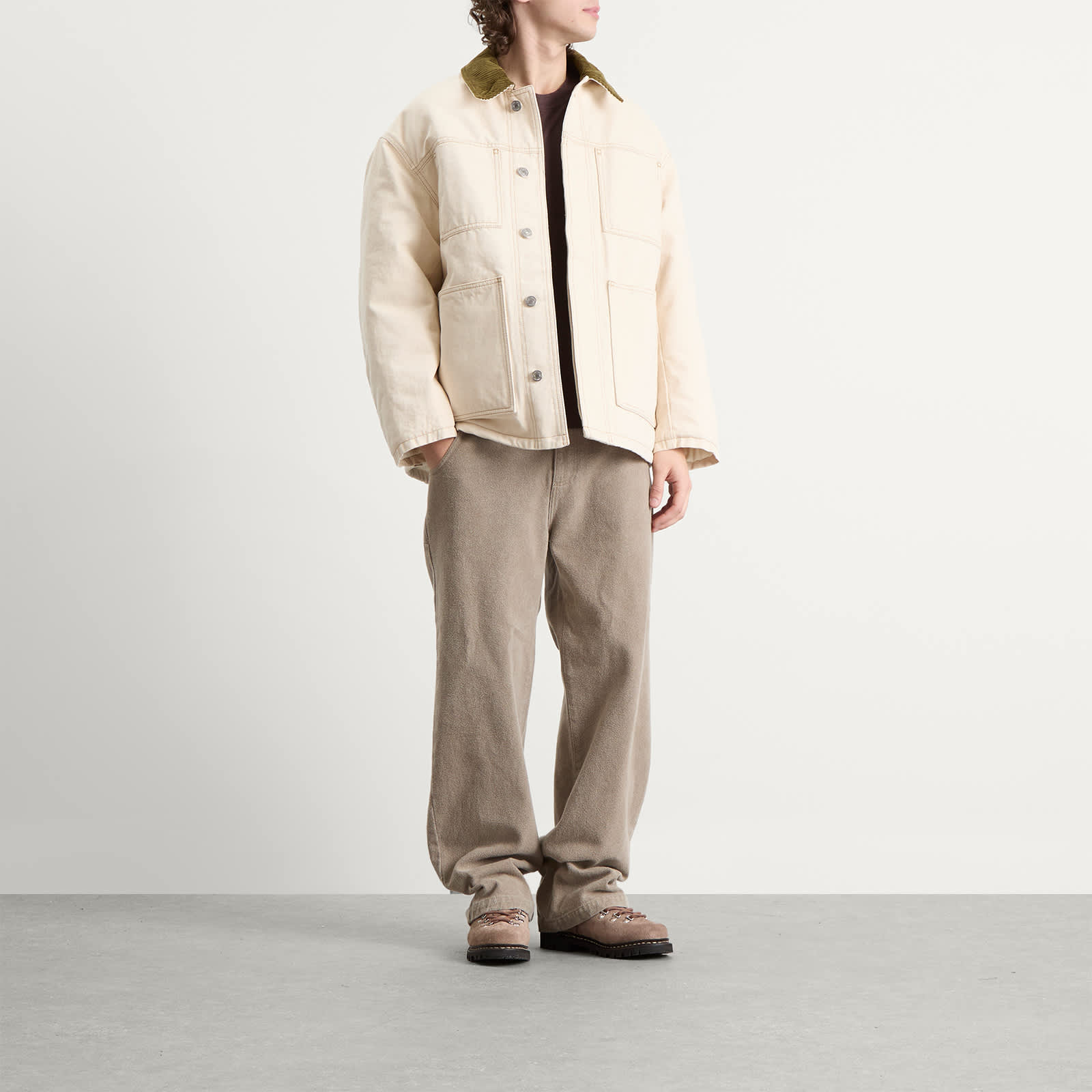 AMI Paris Off-White Cotton Twill Worker Jacket - Ecru