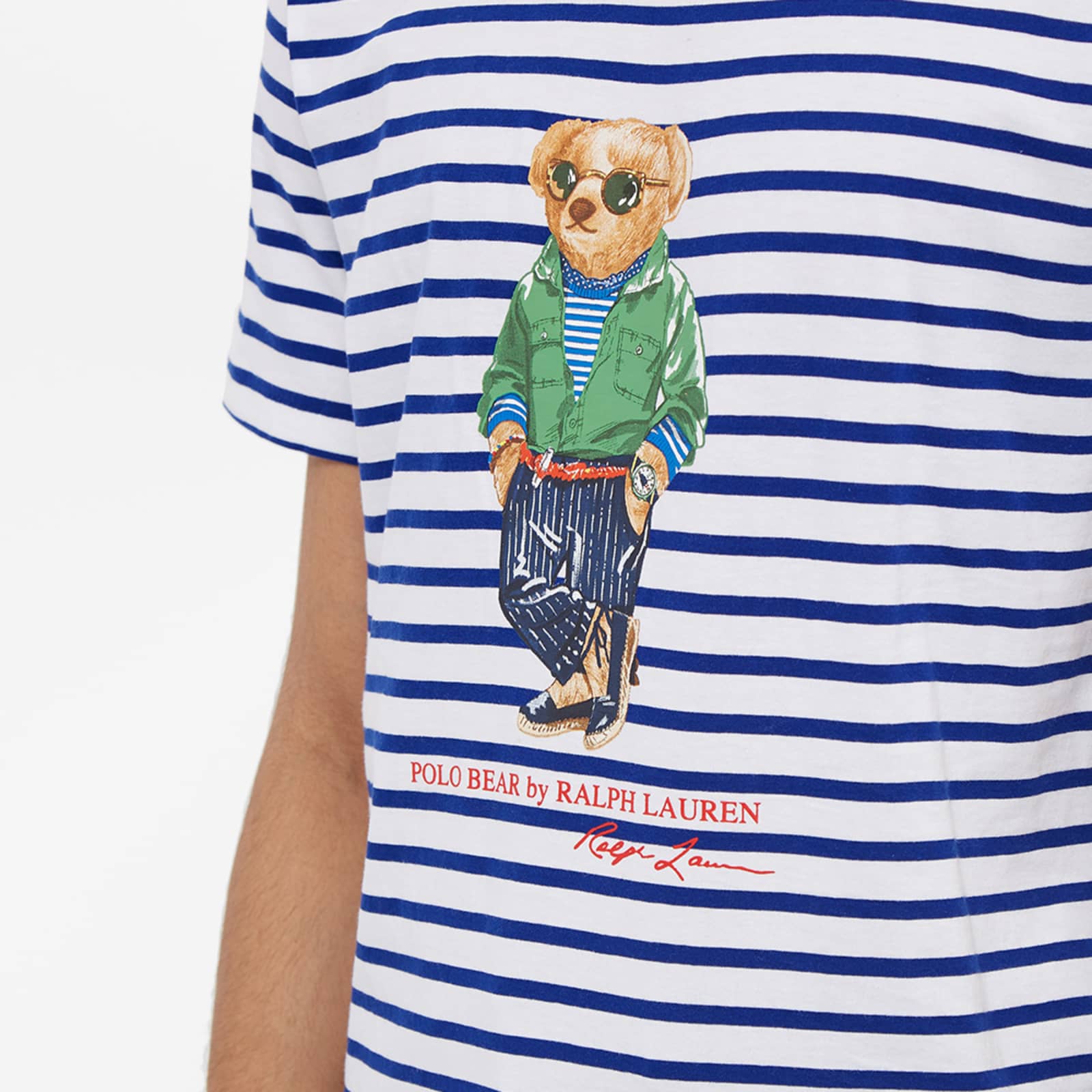 Polo Ralph Lauren Striped Beach Bear T-Shirt - White & Heritage Royal Beach