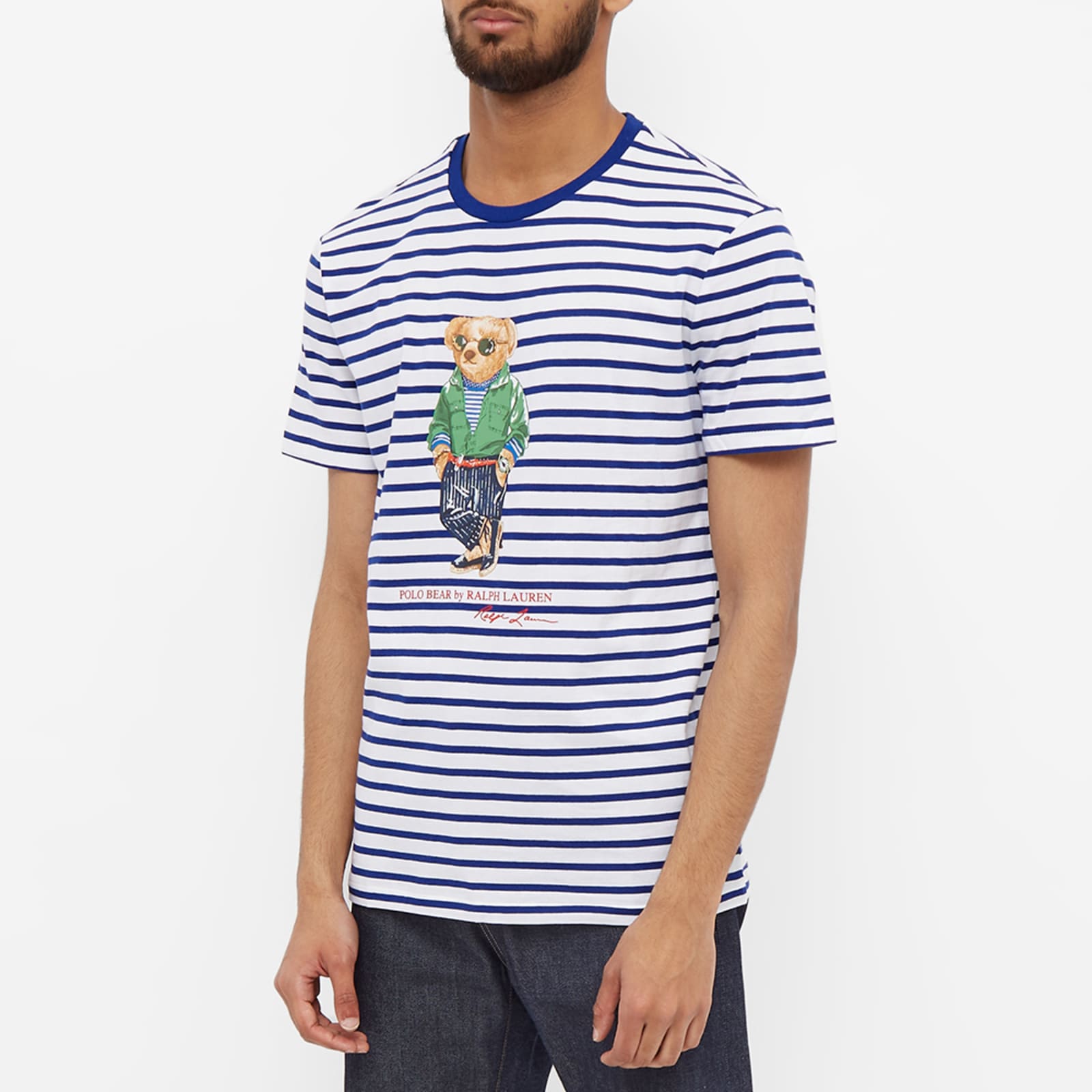 Polo Ralph Lauren Striped Beach Bear T-Shirt - White & Heritage Royal Beach