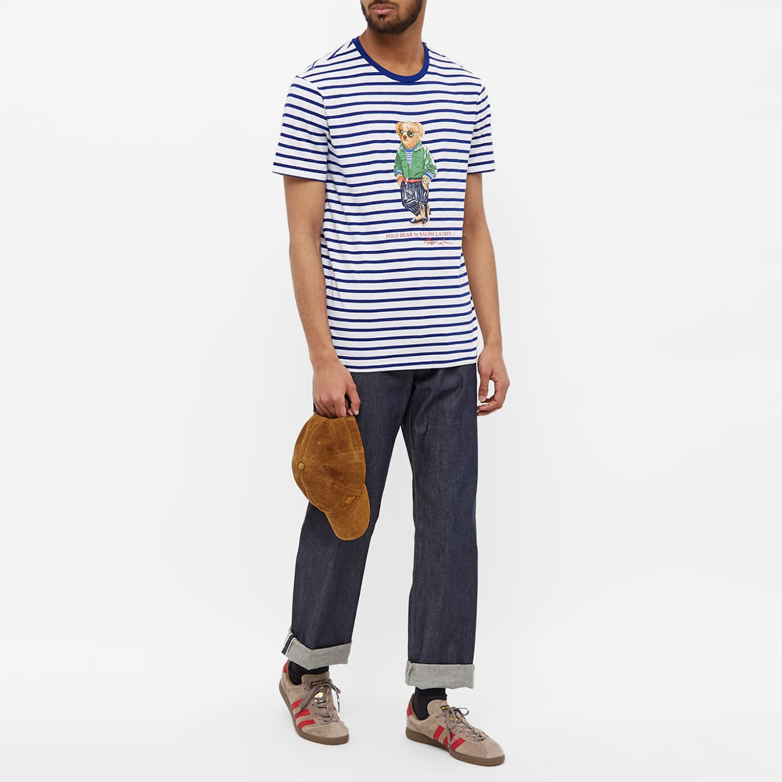 Polo Ralph Lauren Striped Beach Bear T-Shirt - White & Heritage Royal Beach