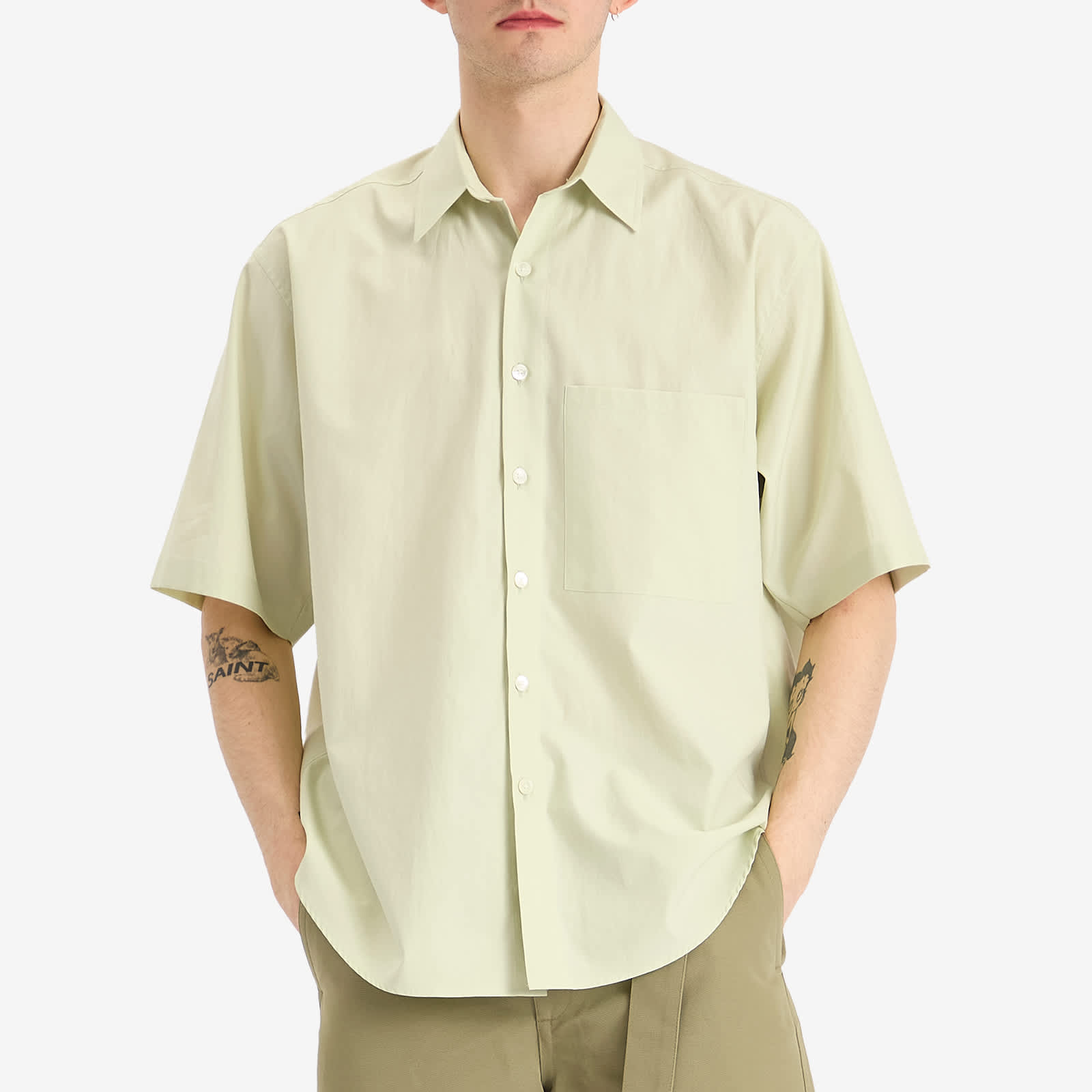Auralee Washed Finx Twill Big Half Sleeved Shirt