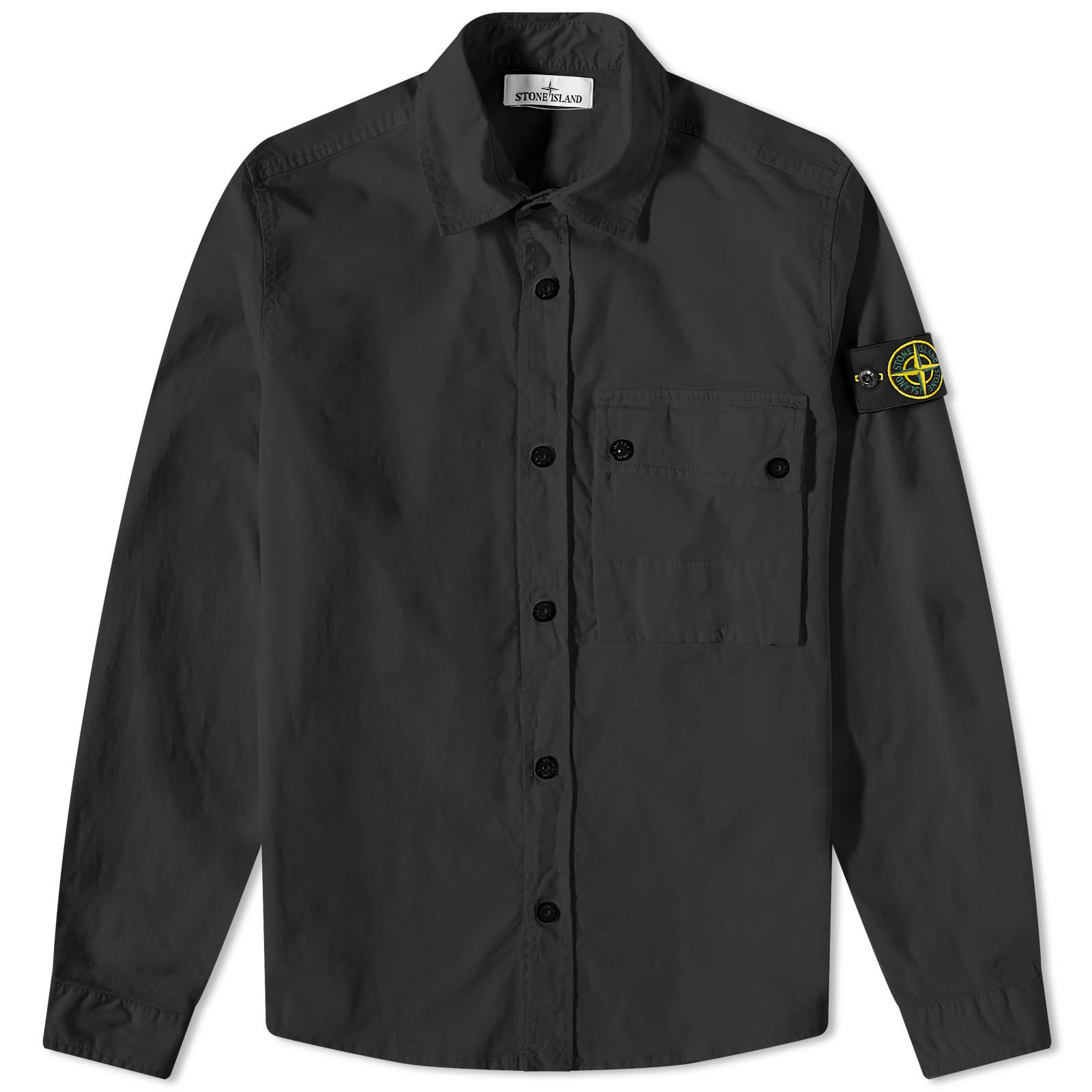 Stone Island Supima Cotton Twill Stretch-TC Button Overshirt Black ...