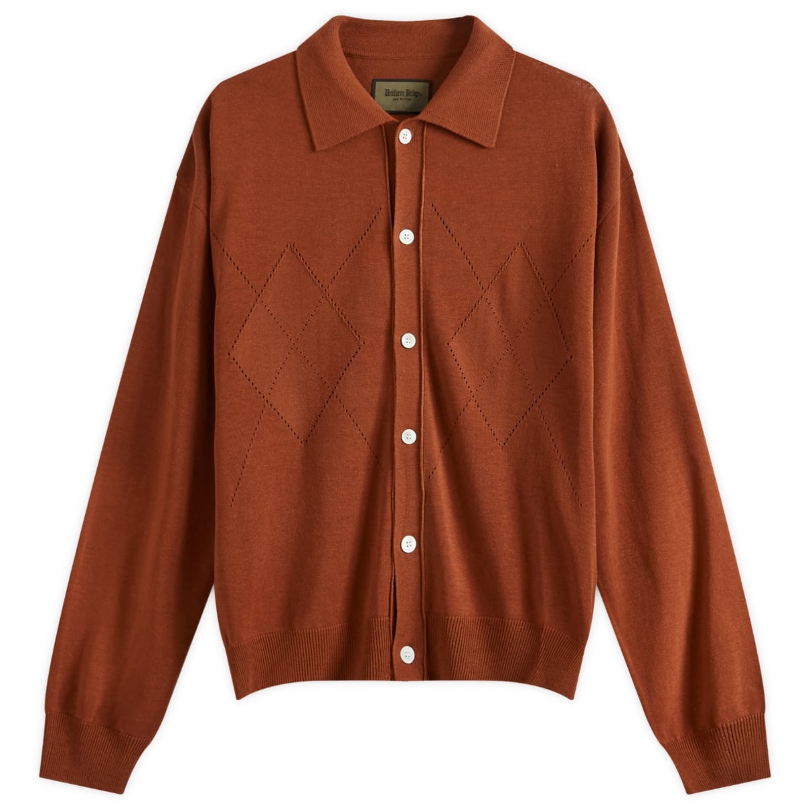 Uniform Bridge Argyle Collar Cardigan - Brick