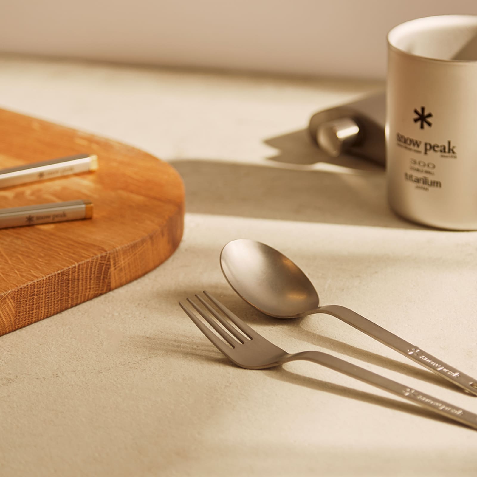 Snow Peak Titanium Fork & Spoon Set Silver & Purple END.