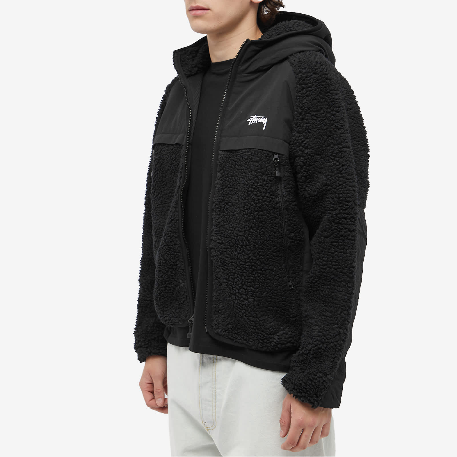 Stussy Sherpa Paneled Hooded Jacket Black END AT 