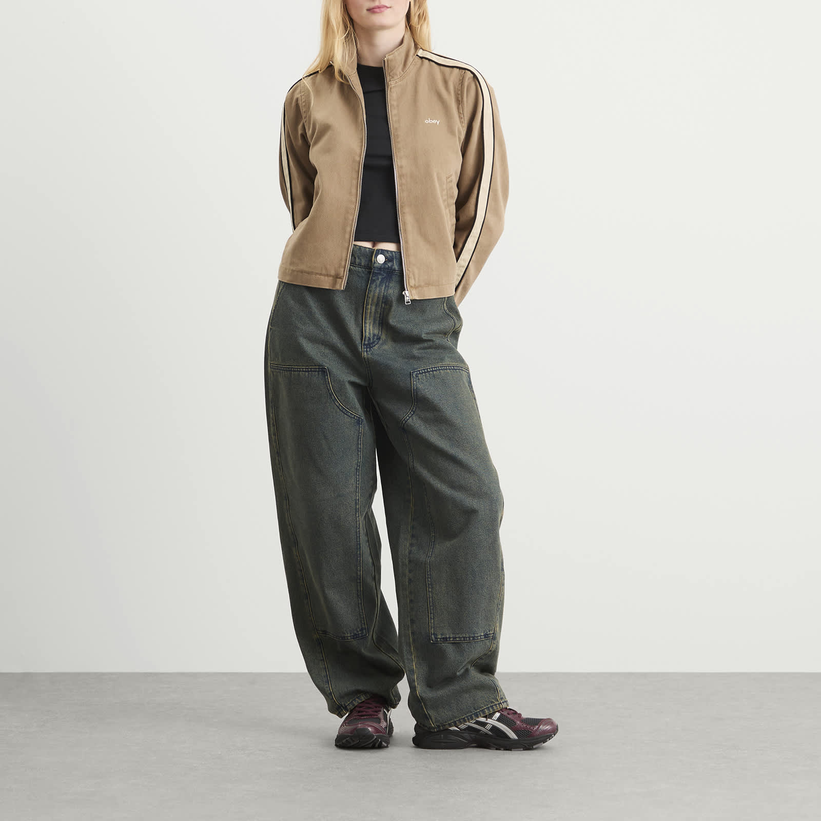 Obey Astrid Stripe Jacket - Tan Faded Wash