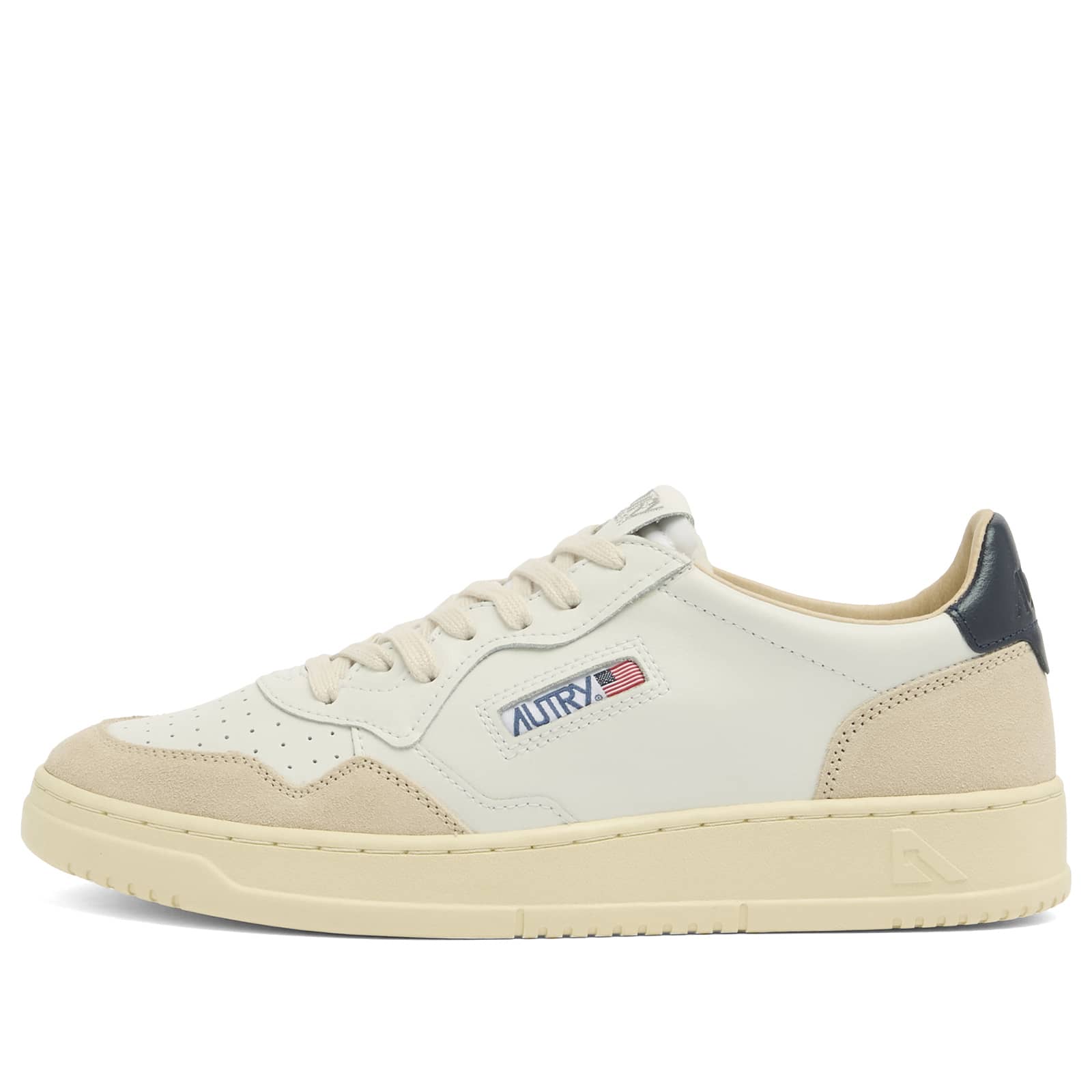 Autry 01 Low Leather and Suede Sneaker - White & Navy