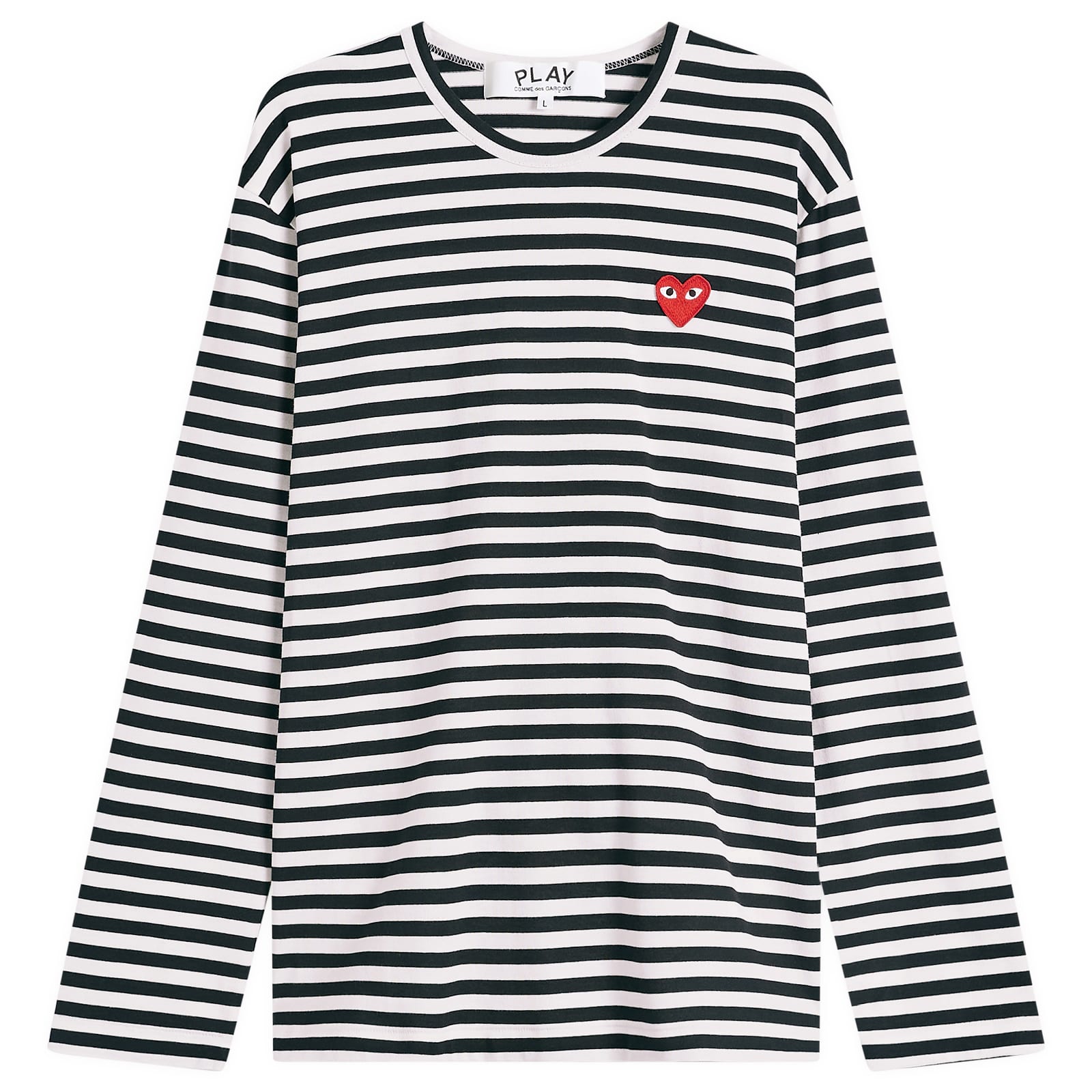 Comme des Garçons Play Long Sleeve Heart Logo Stripe T-Shirt - Black & White