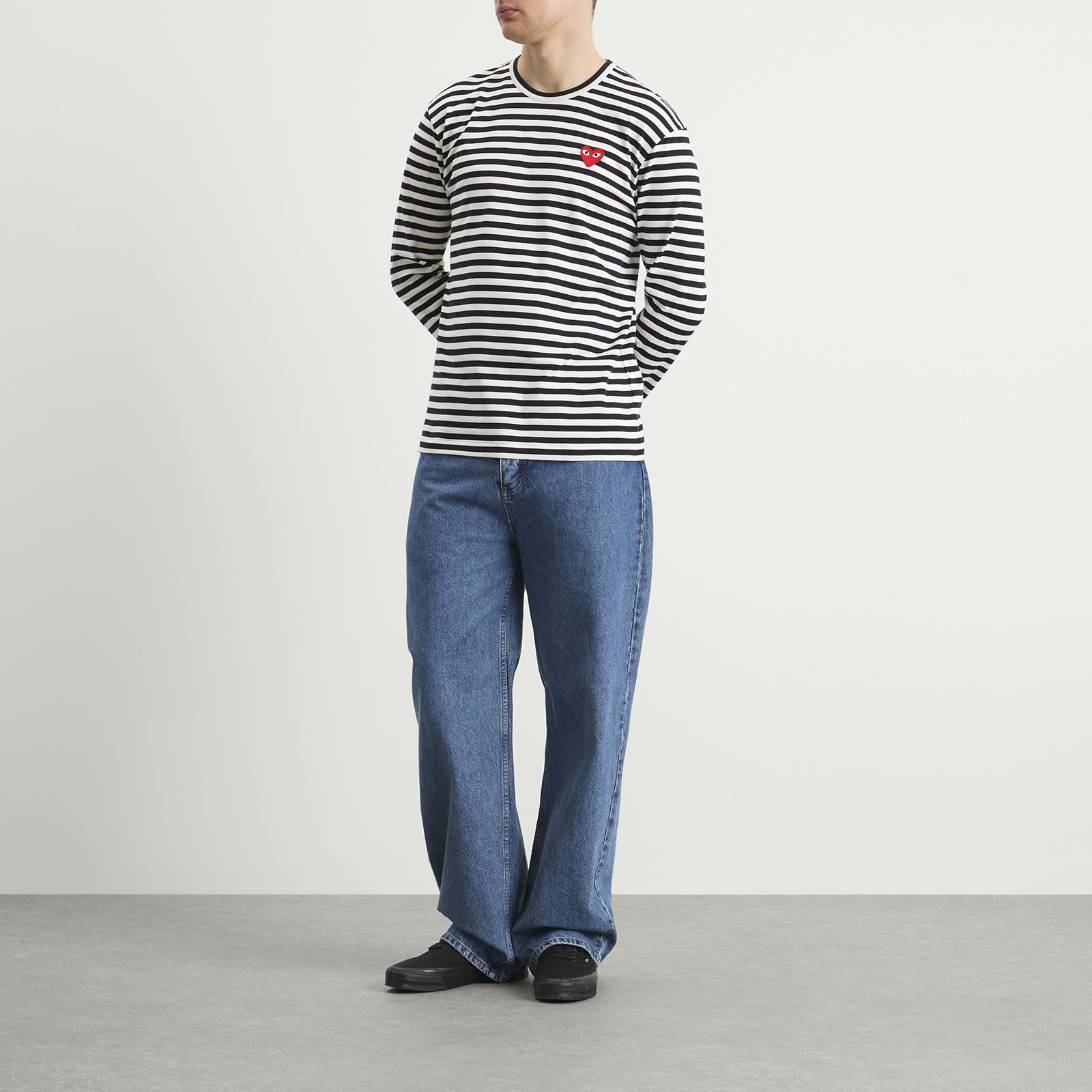 Comme des Garçons Play Long Sleeve Heart Logo Stripe T-Shirt - Black & White