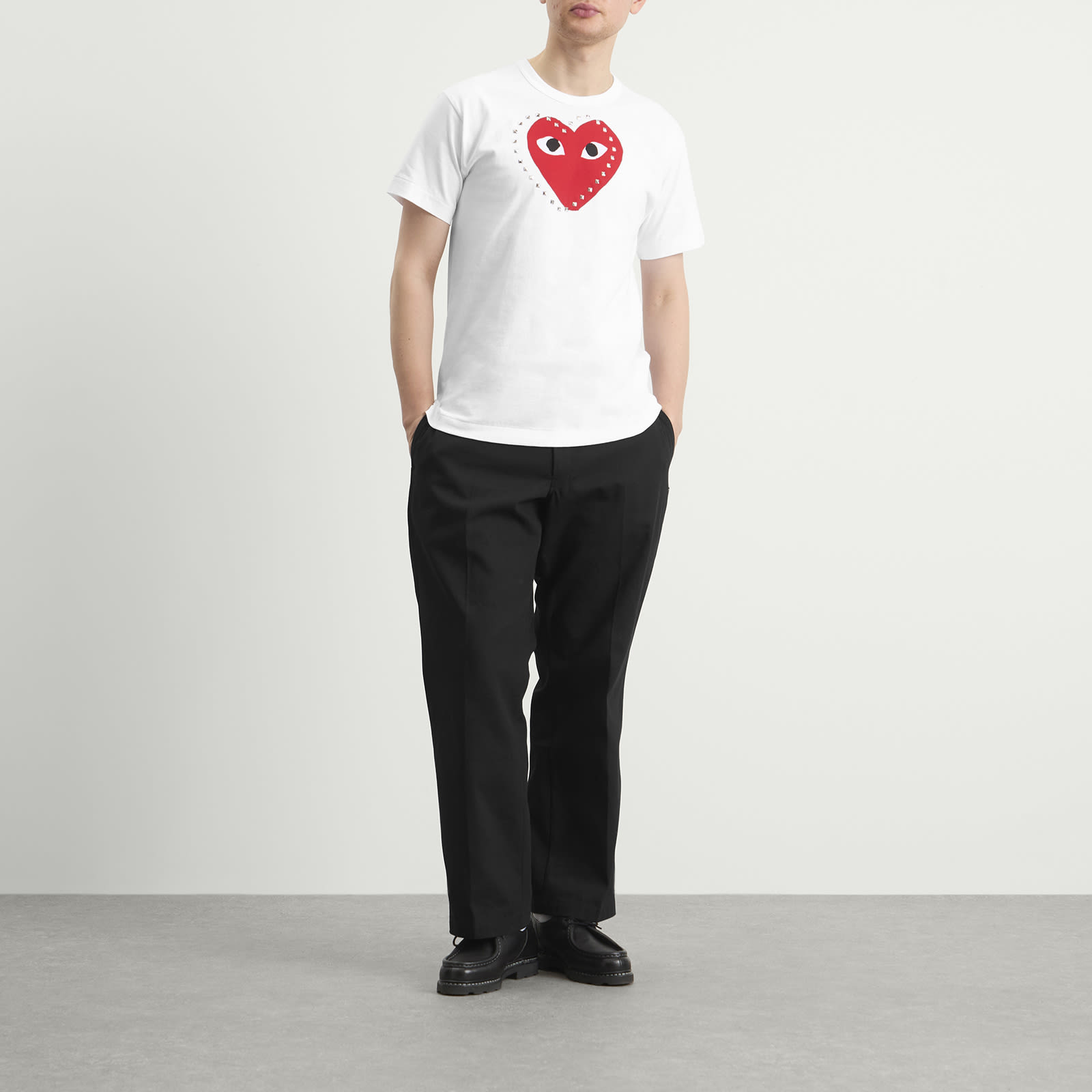 Comme des Garçons Play Studded Large Heart T-Shirt - White & Red