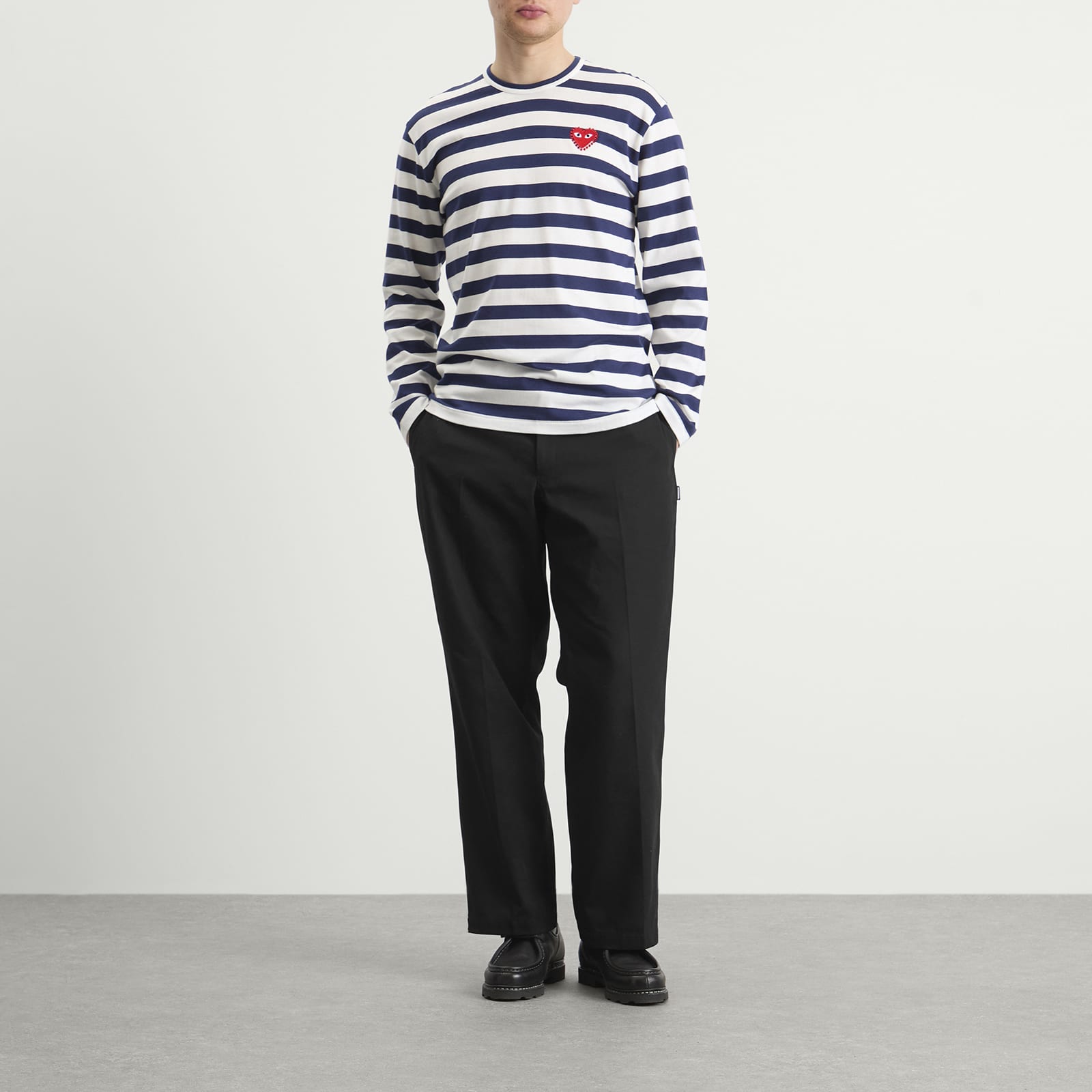 Comme des Garçons Play Studded Heart Long Sleeve T-Shirt - Navy