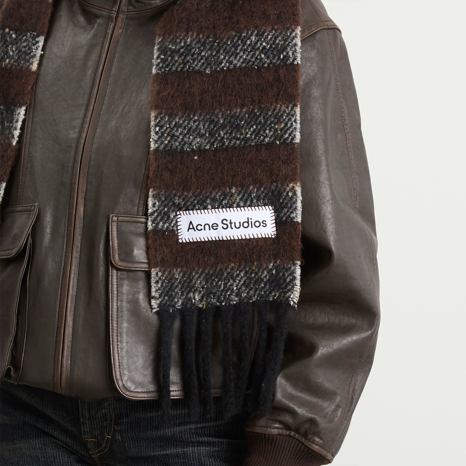 Acne Studios Vonkey Skinny Scarf - Grey & Dark Brown
