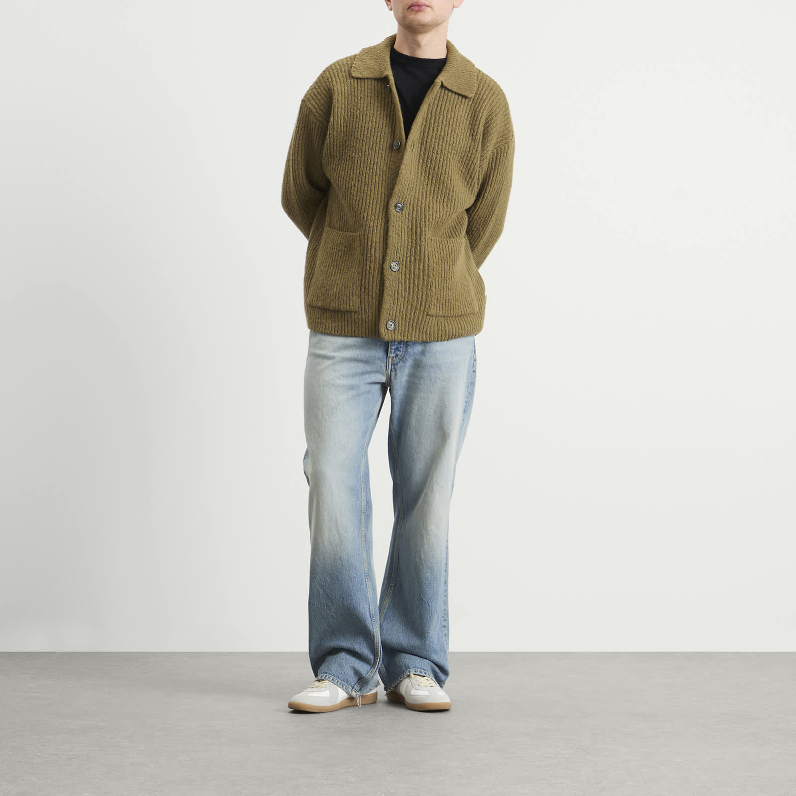 AMI Paris Felted And Chunky Wool Ribbed Knit Cardigan - Bronze