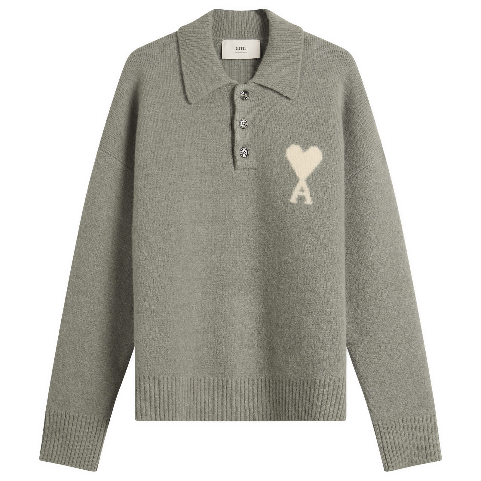 AMI Paris Alpaca Knit Polo - Gris/Ecru