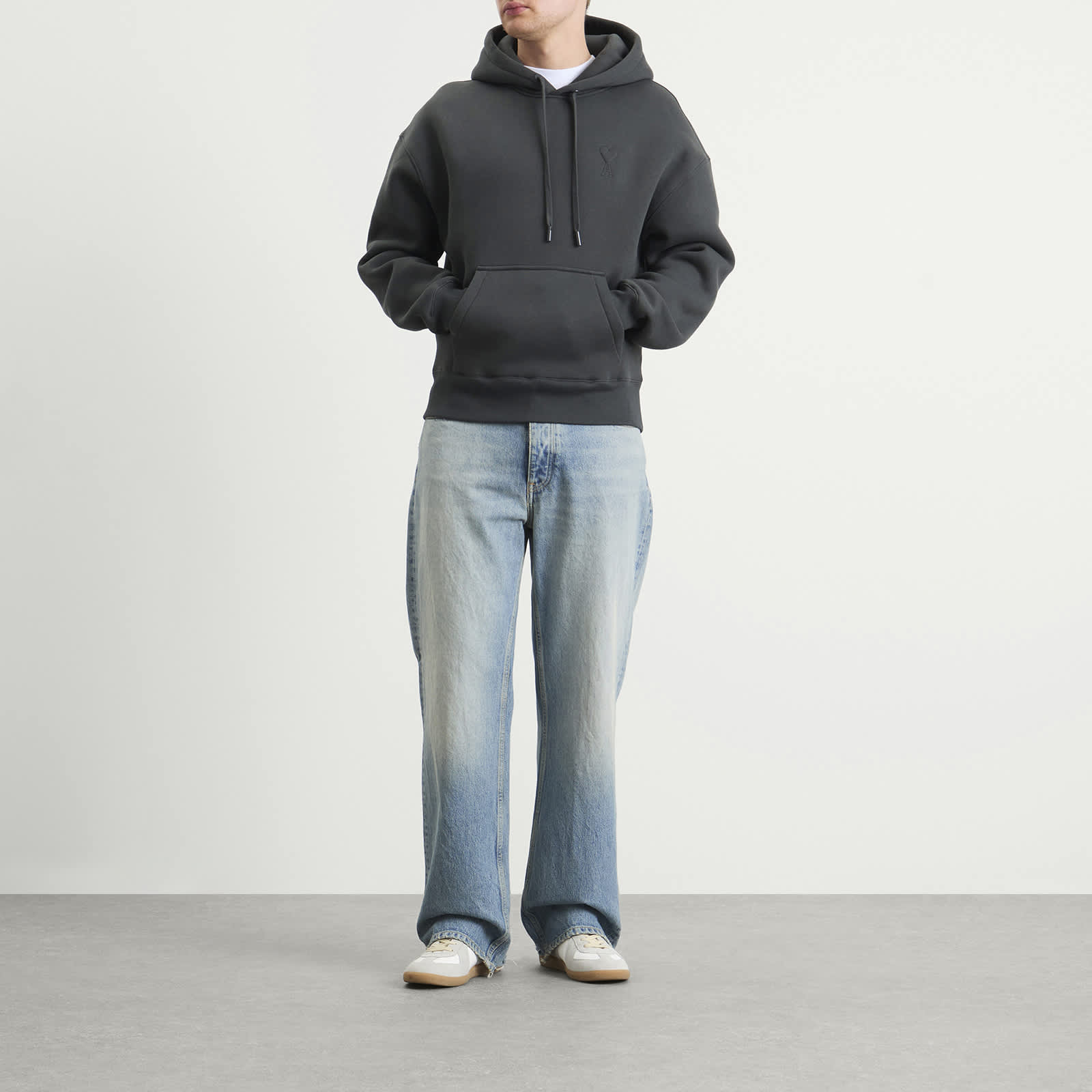 AMI Paris Brushed Fleece Hoodie Big ADC - Anthracite