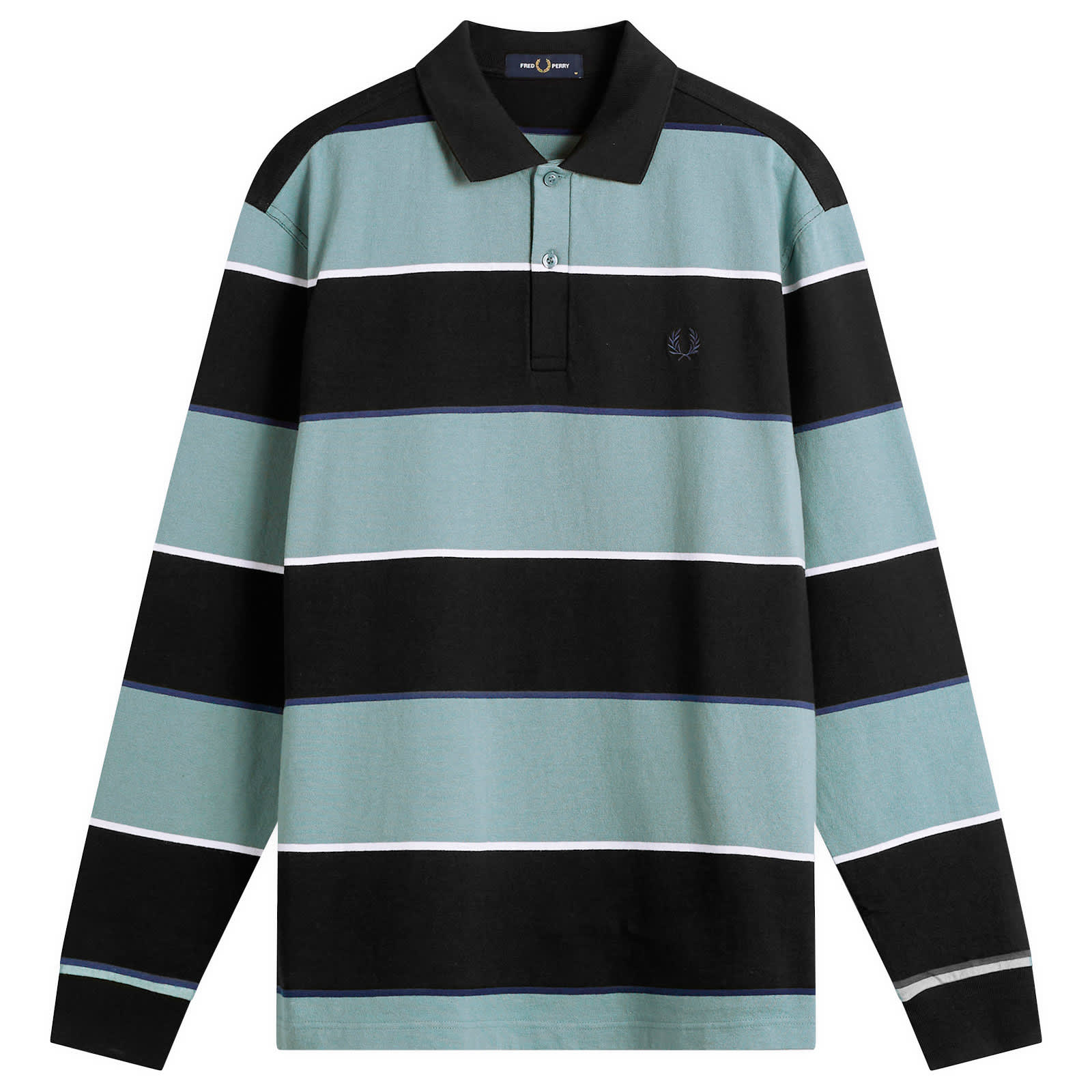 Fred Perry Heavyweight Striped Long Sleeve Polo Shirt - Black