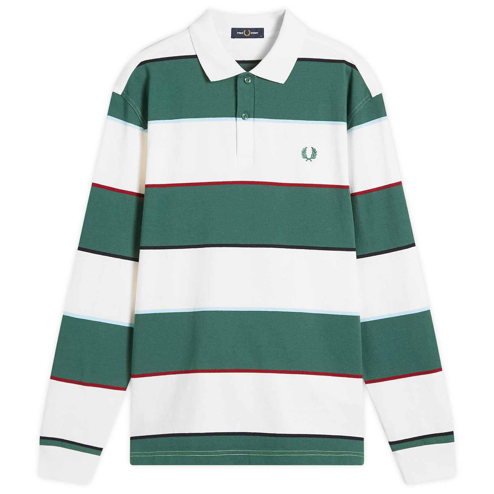Fred Perry Heavyweight Striped Long Sleeve Polo Shirt - Snow White