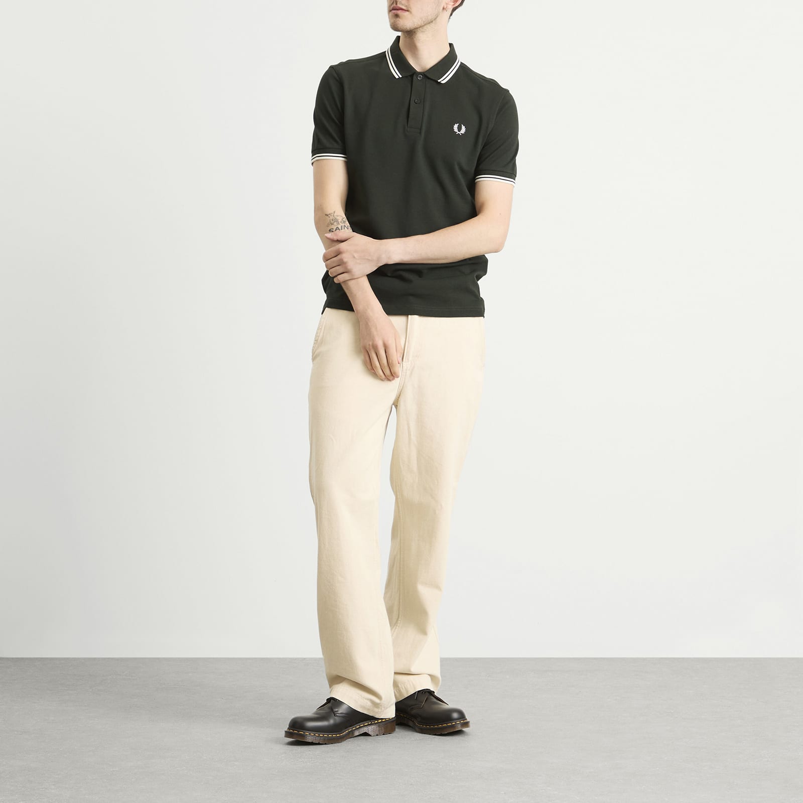 Fred Perry Twin Tipped Polo - Night Green & Snow White