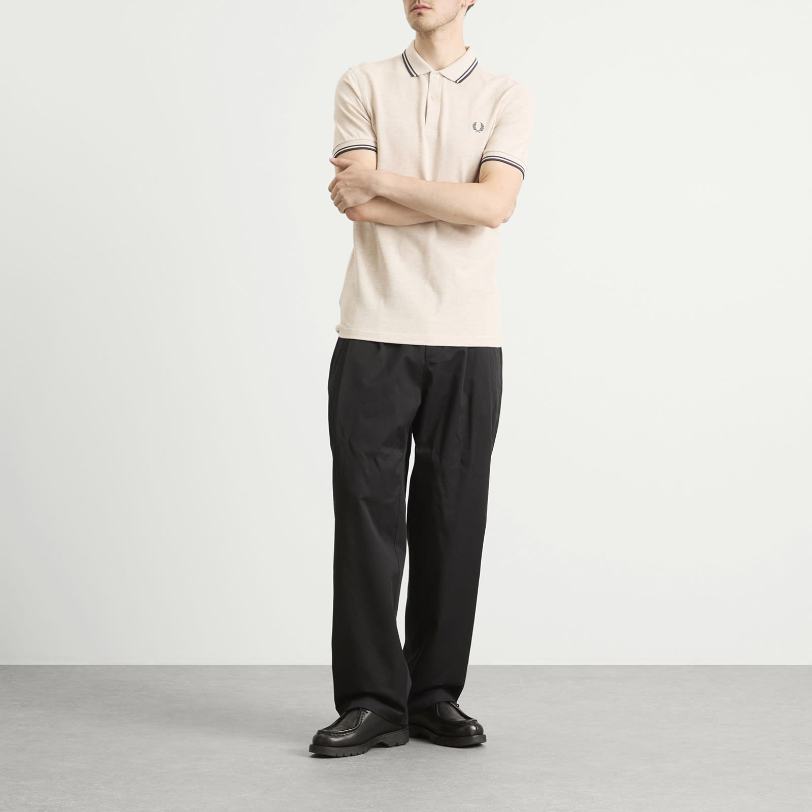 Fred Perry Twin Tipped Polo - Porridge Marl & Anchor Grey
