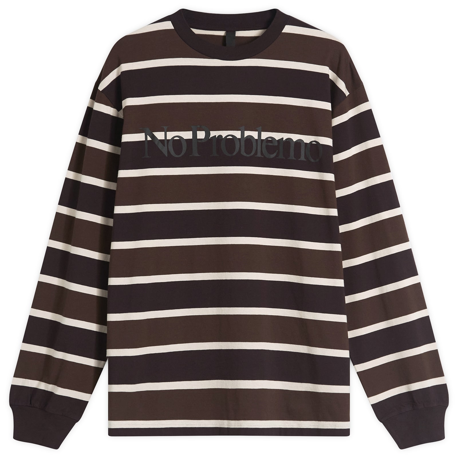 No Problemo Logo Striped Long Sleeve T-Shirt - Brown