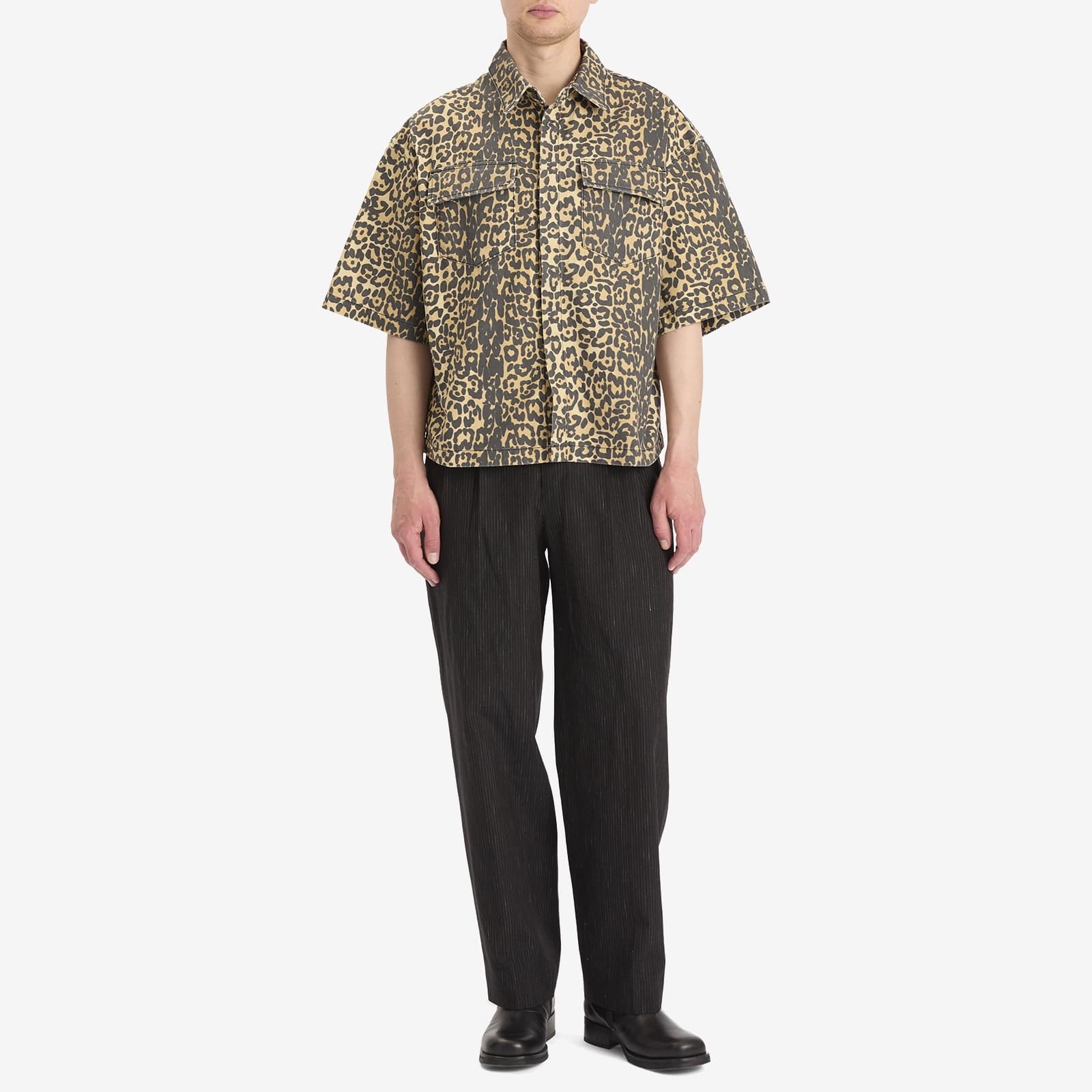 Rhude Leopard Short Sleeve Shirt - Black & Tan