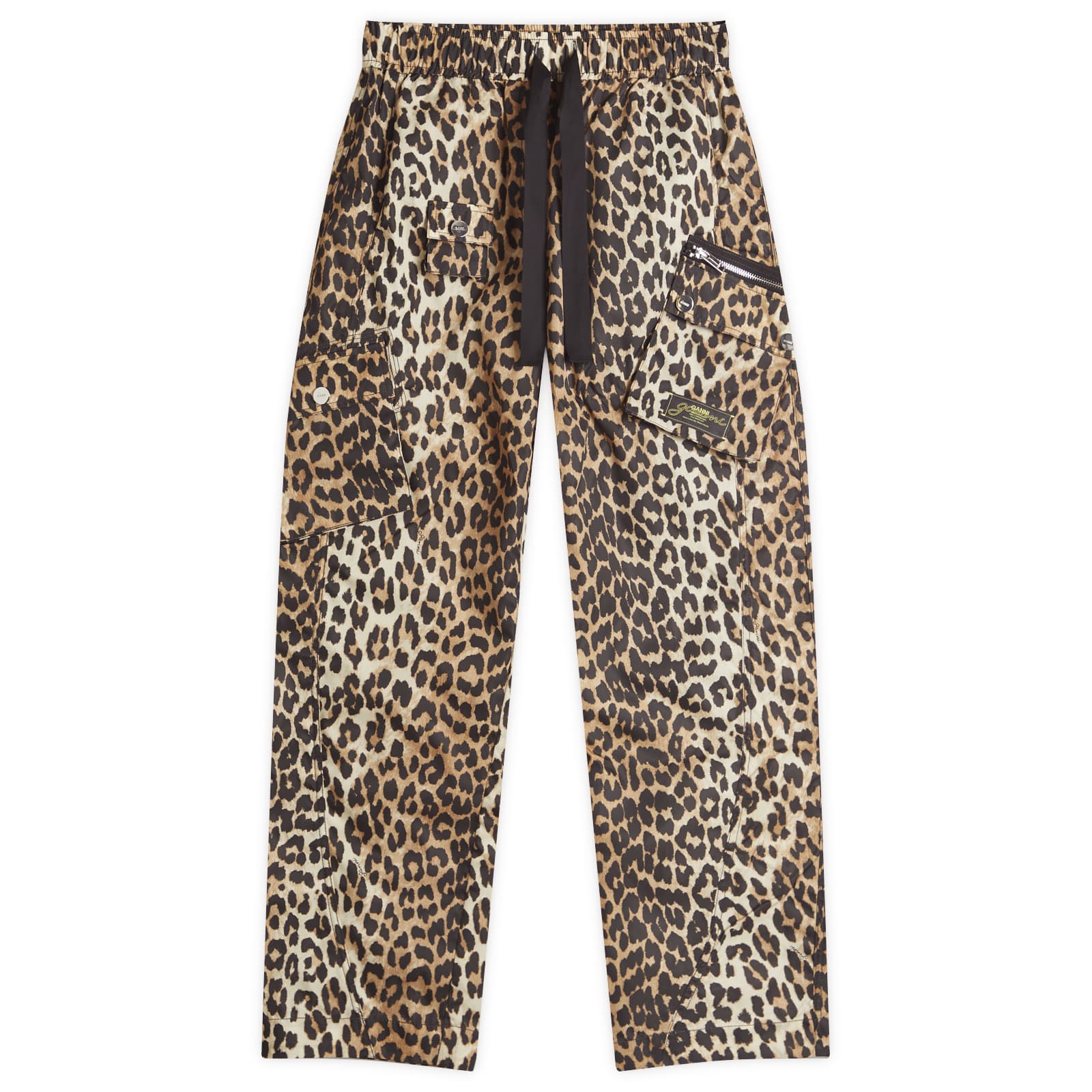 GANNI Duchesse Nylon Cargo Pants - Leopard