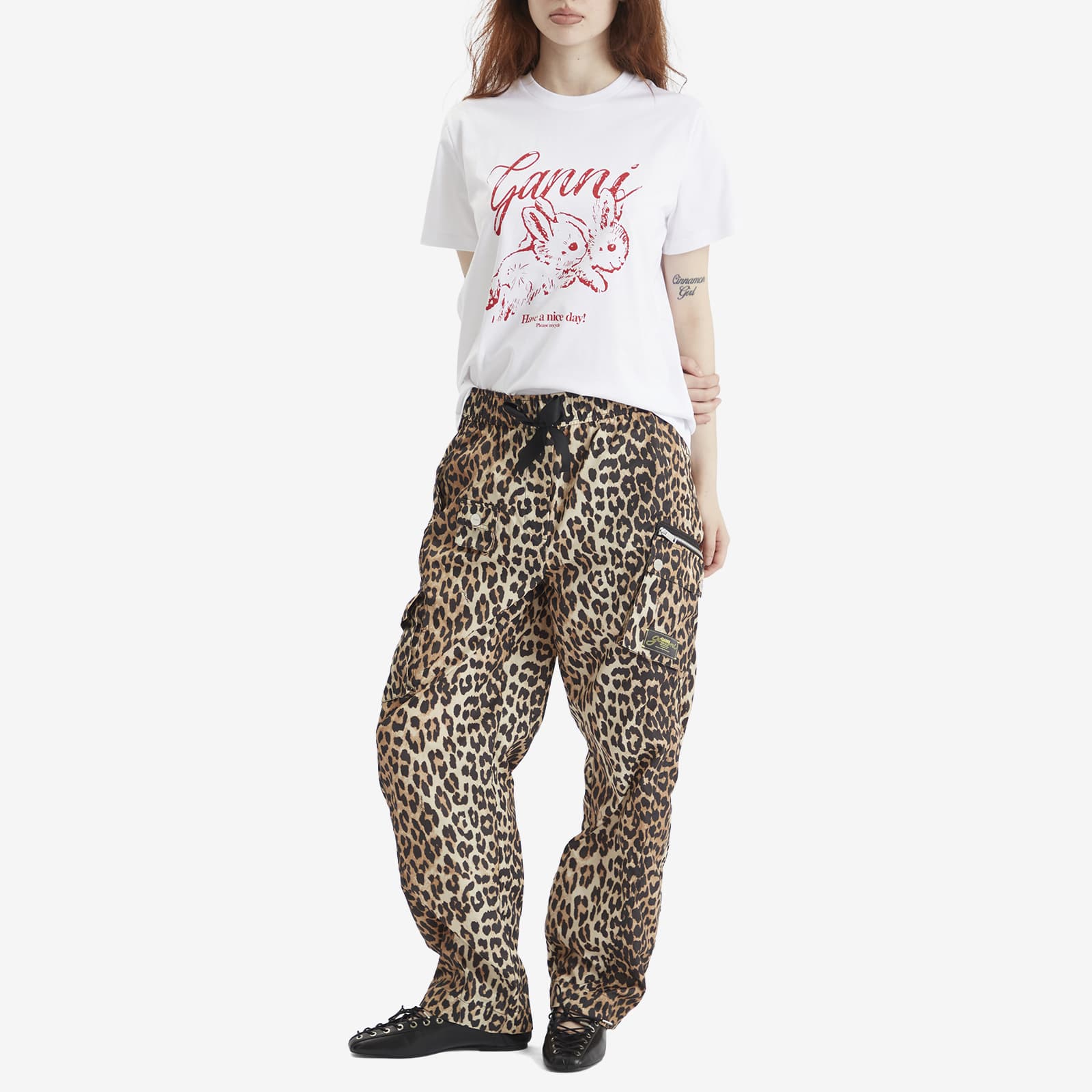 GANNI Duchesse Nylon Cargo Pants - Leopard