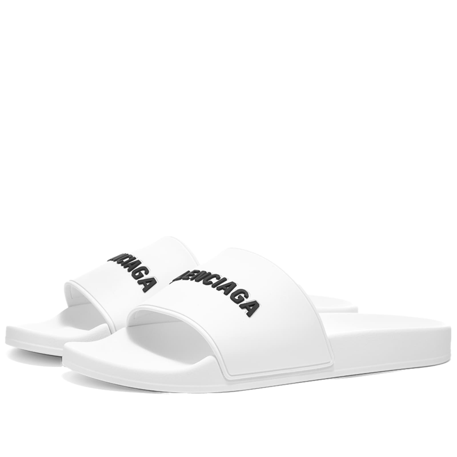 Balenciaga Logo Pool Slide White Black END.