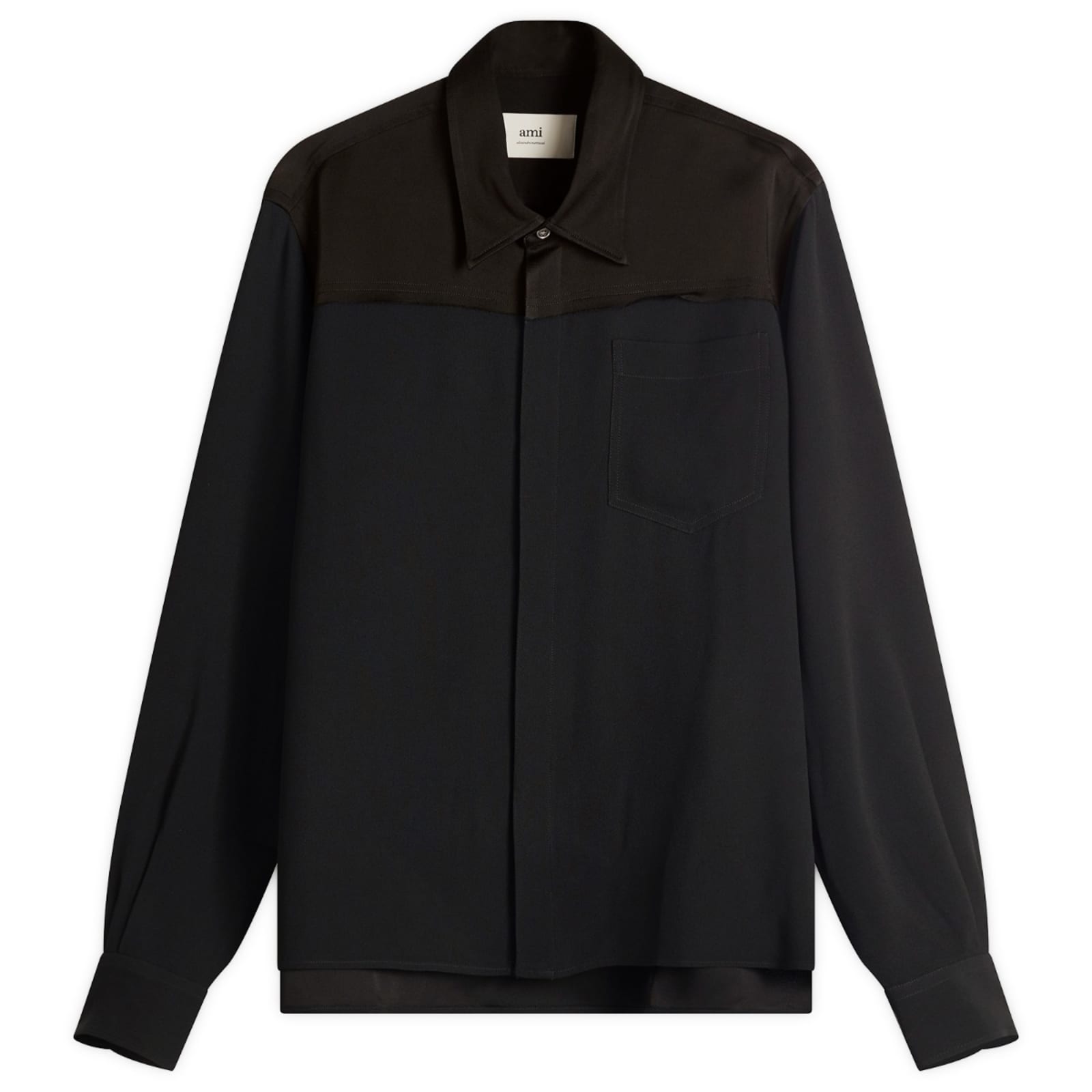 AMI Paris Mixed Material Long Sleeved Shirt - Black