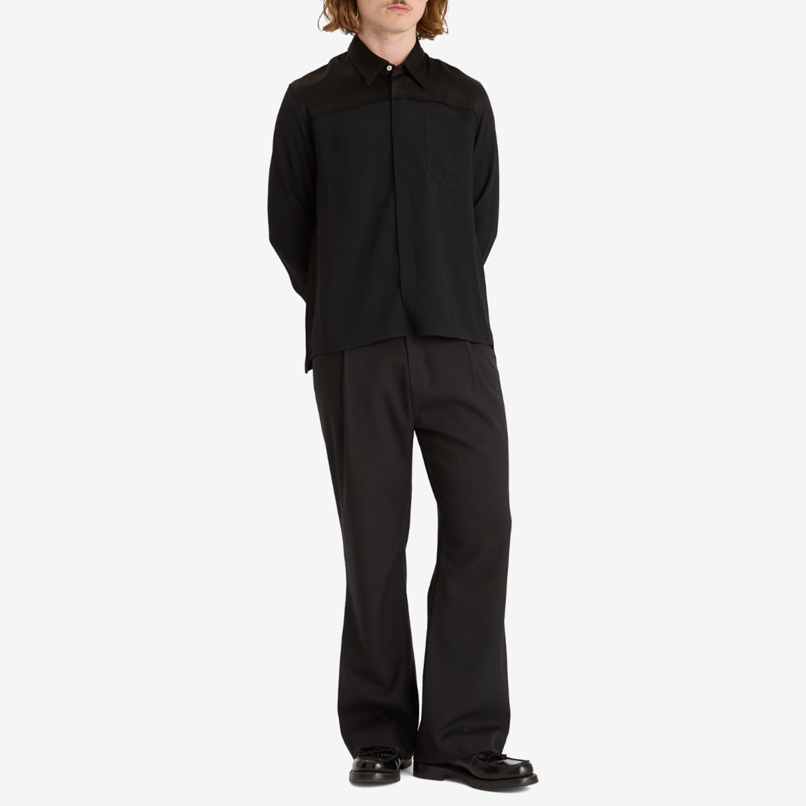 AMI Paris Mixed Material Long Sleeved Shirt - Black