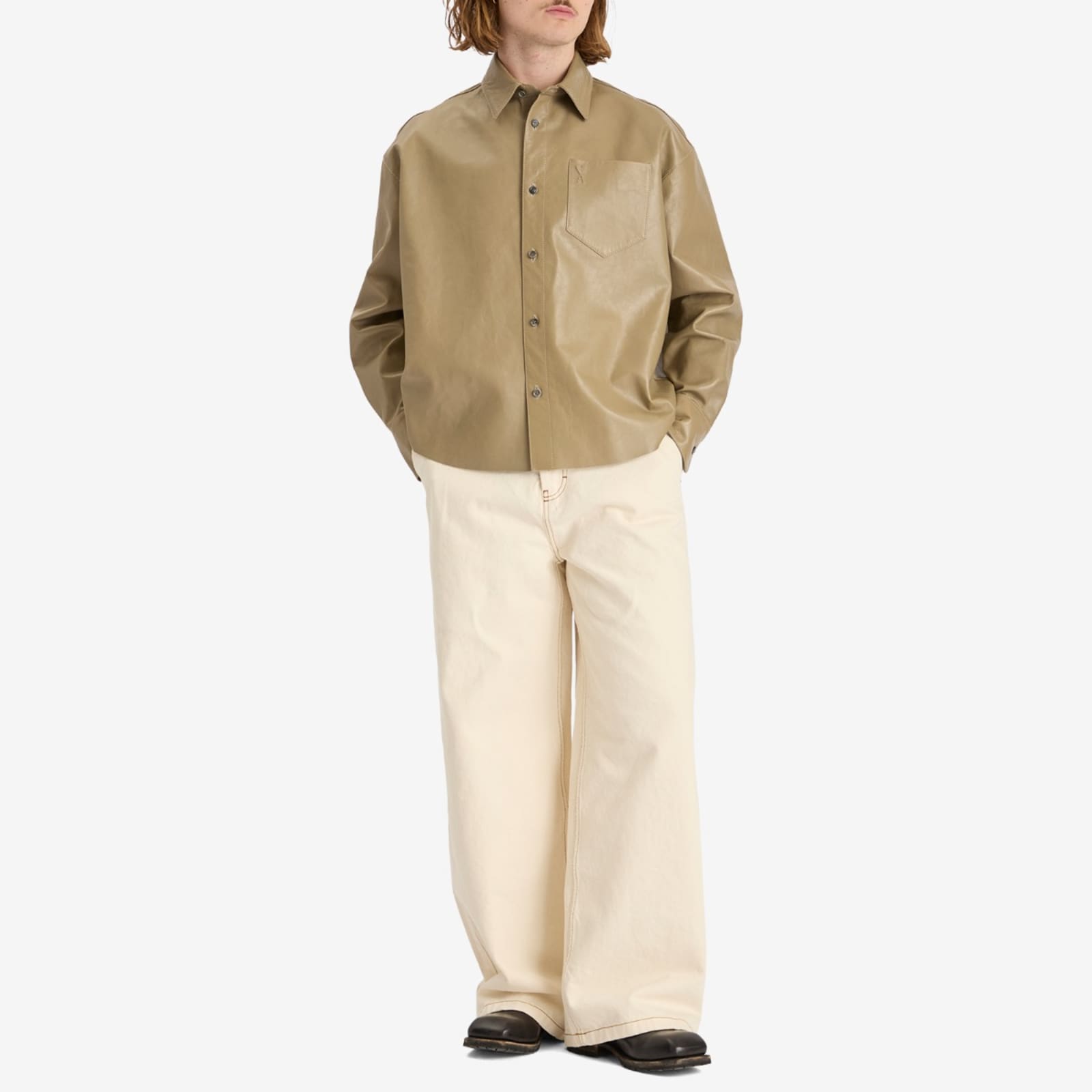 AMI Paris Wide Fit Jeans - White Cream